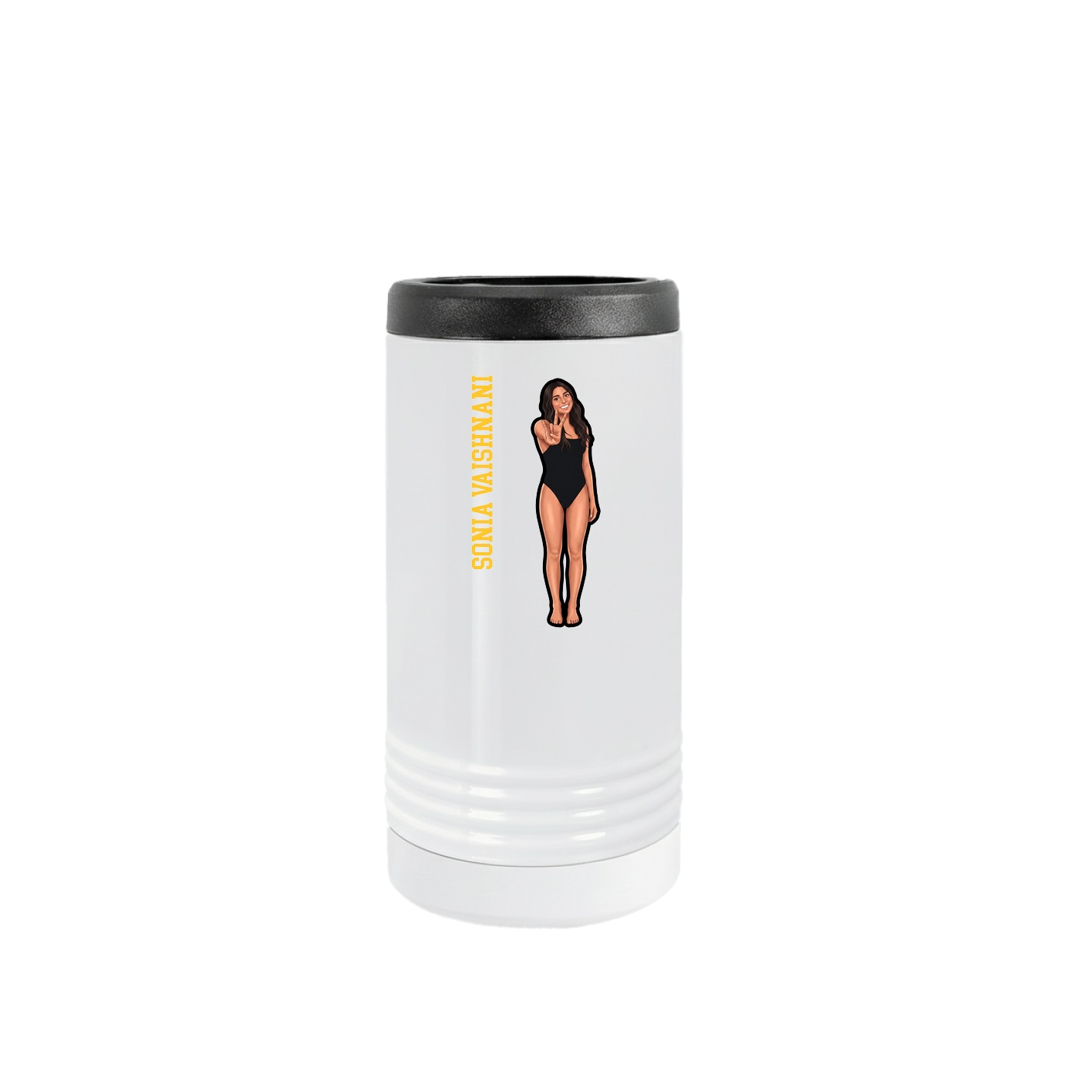 Slim Beverage Holder — Name Vertical in White