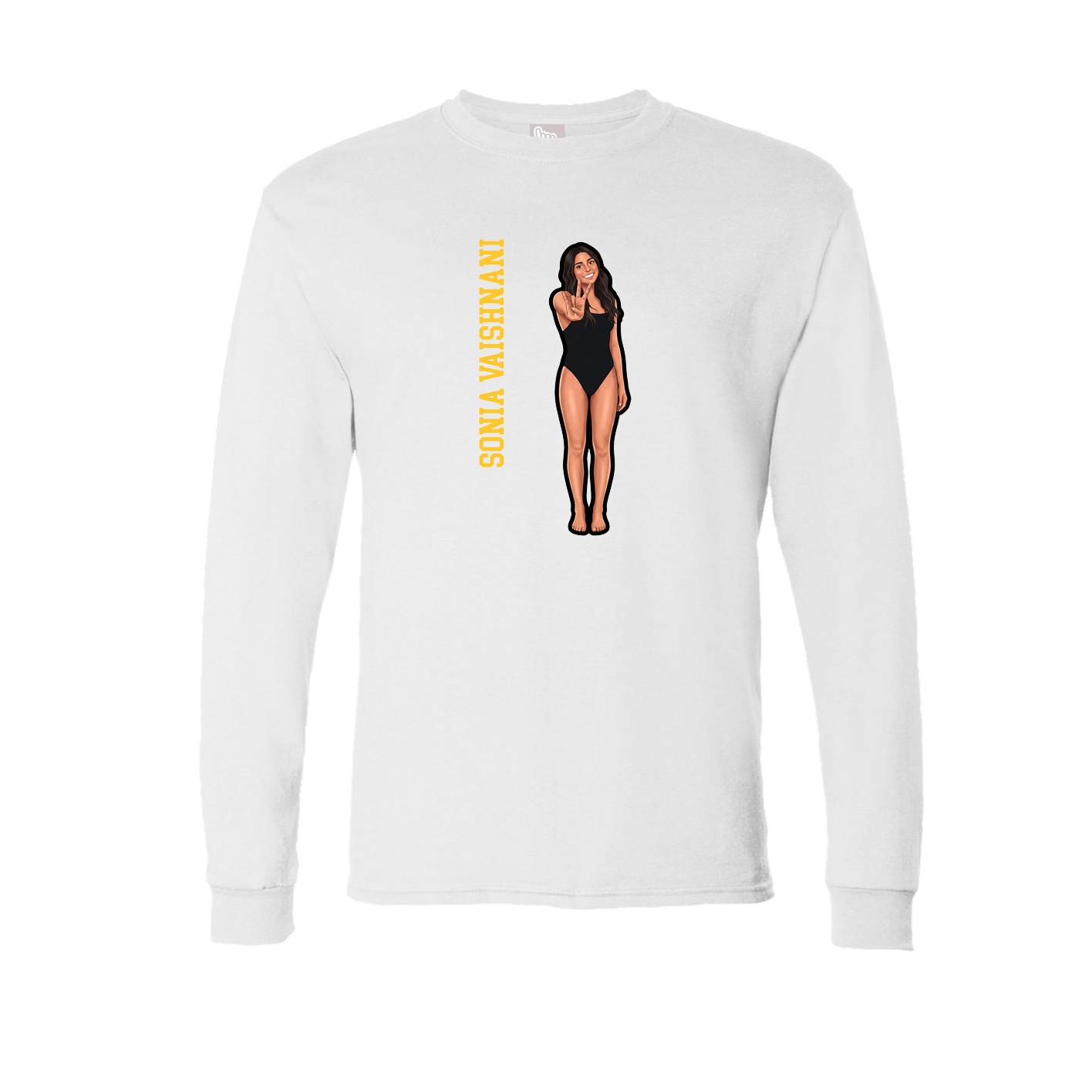 Long Sleeve Tee — Name Vertical in White