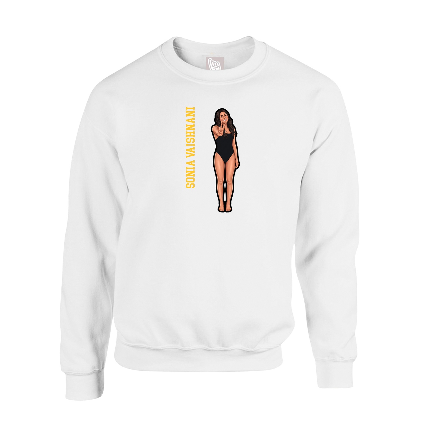 Fleece Crew — Name Vertical in White