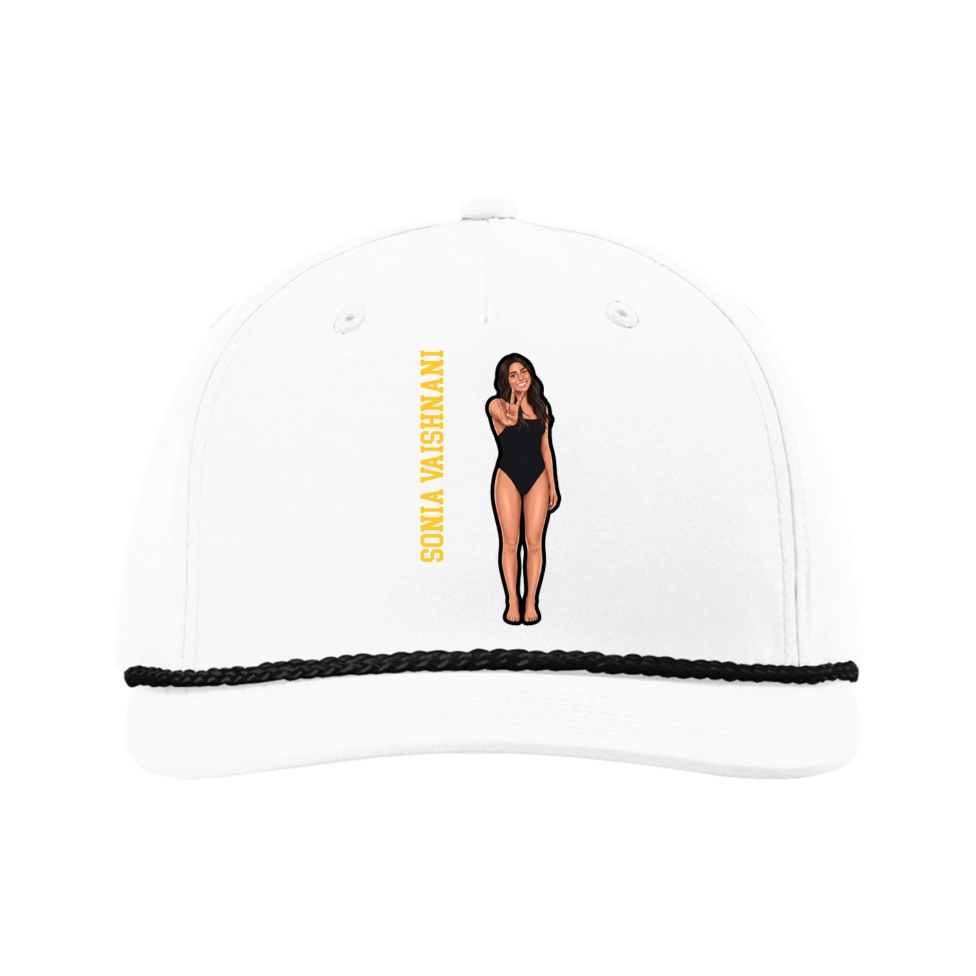 Five-Panel Classic Rope Cap — Name Vertical in White