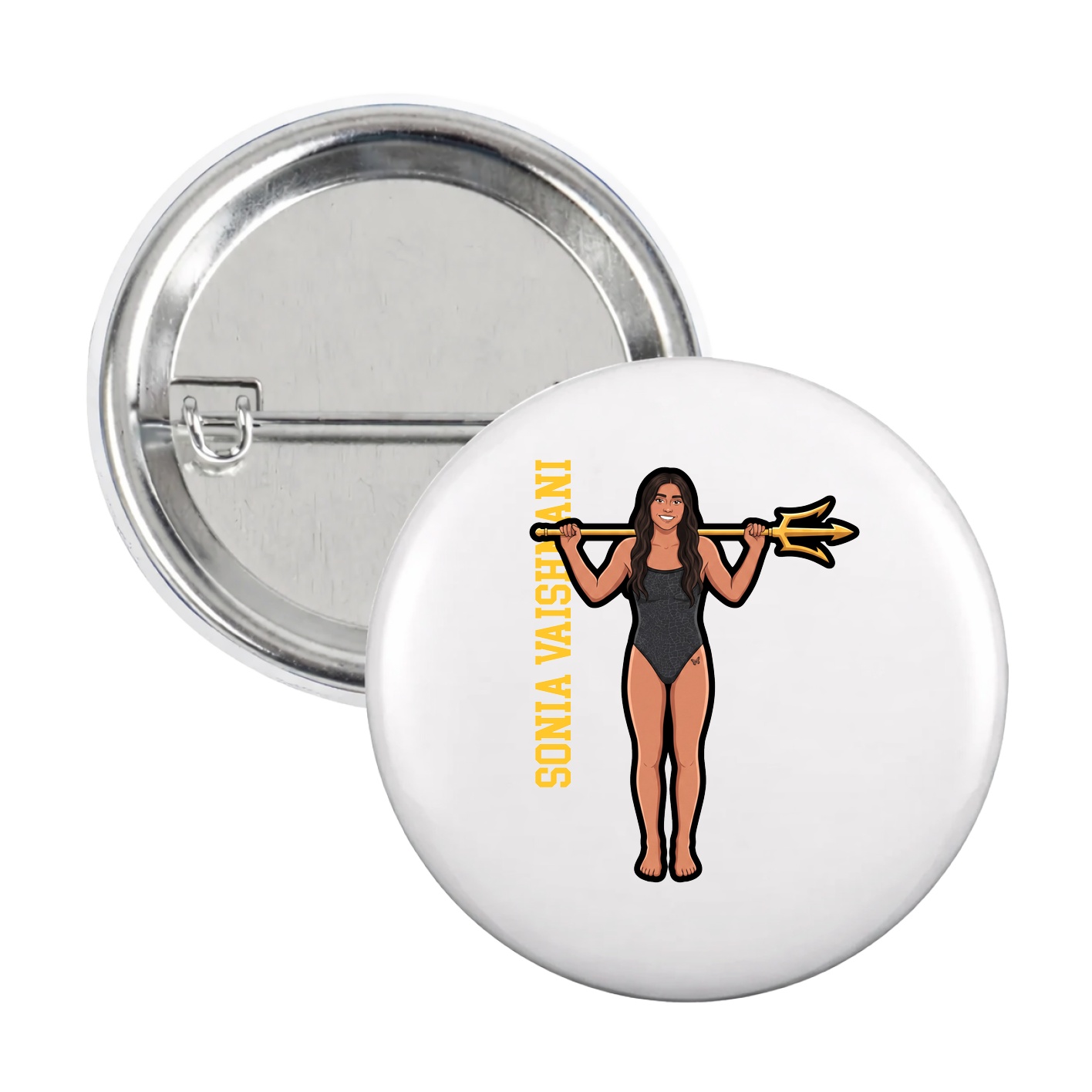 Game Day Button — Name Vertical in White