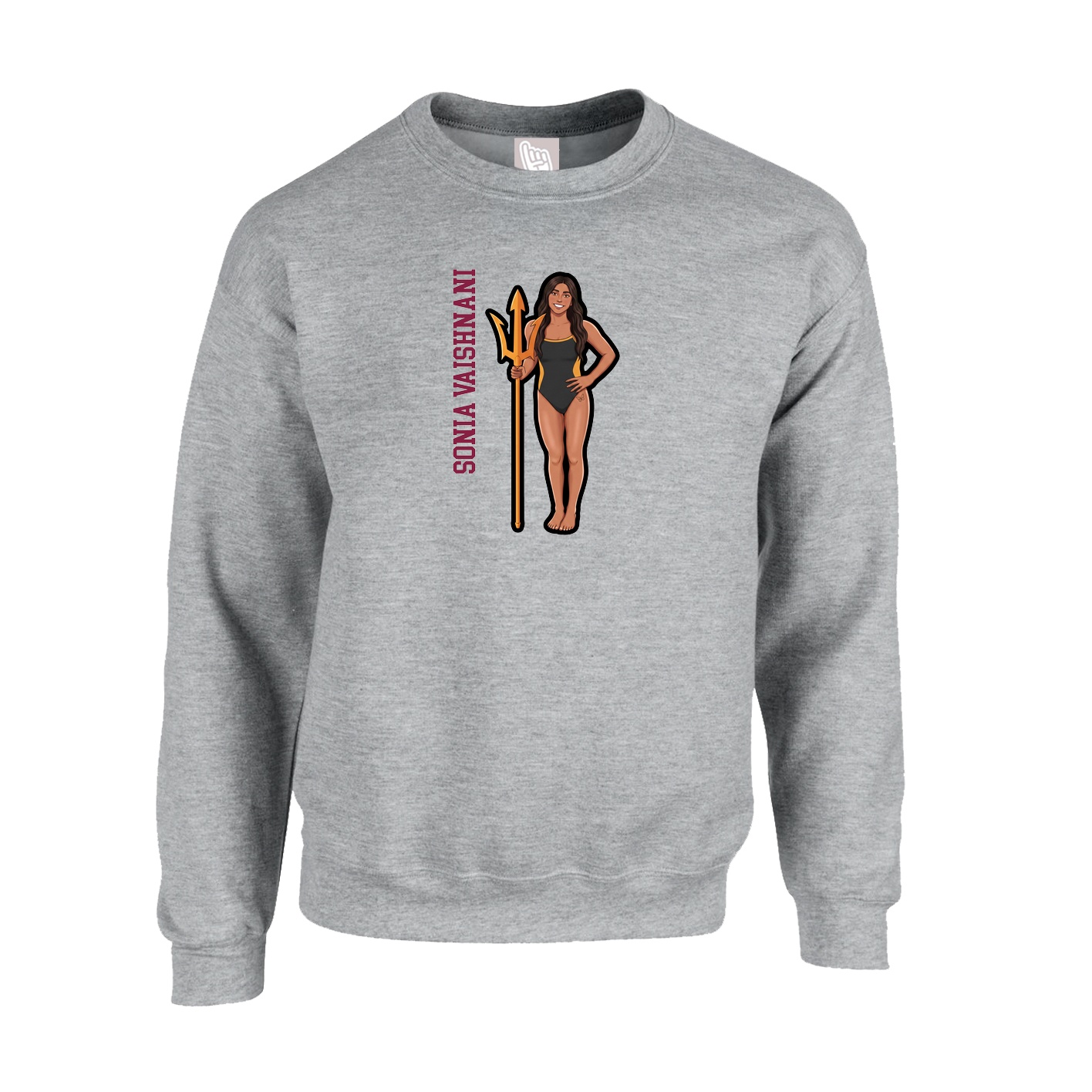 Fleece Crew — Name Vertical in Grey