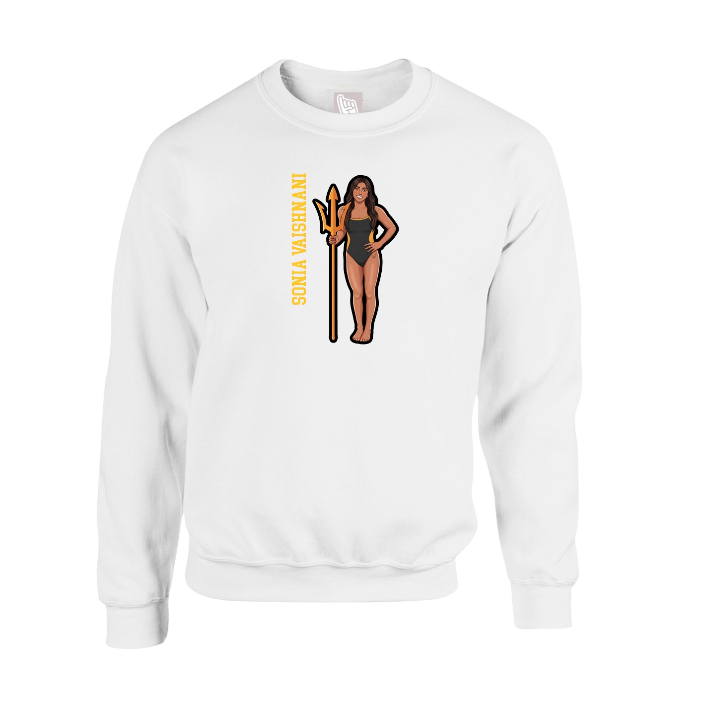 Fleece Crew — Name Vertical in White