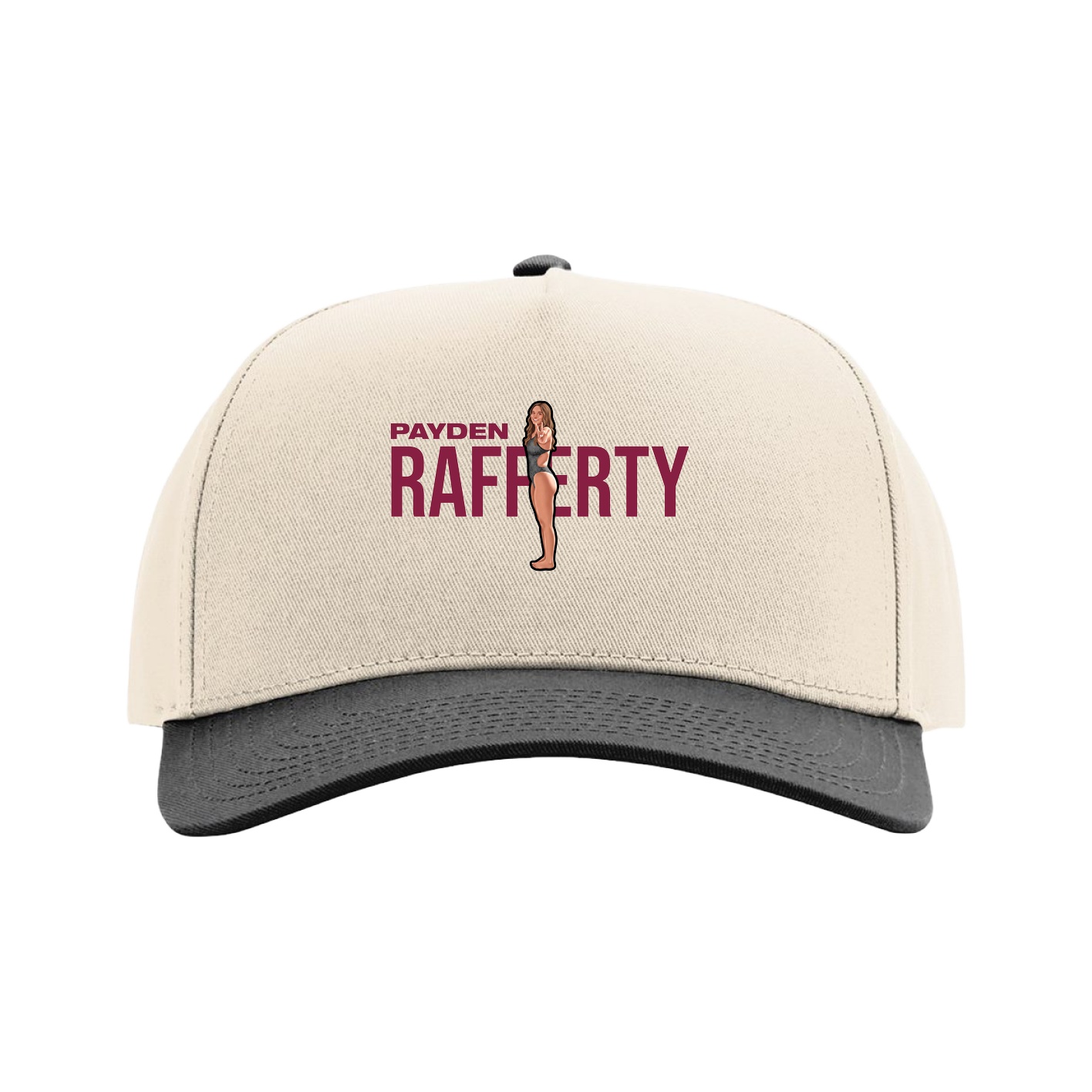 Full Fabric Five-Panel Champ Cap — Player Name in Cream/Black
