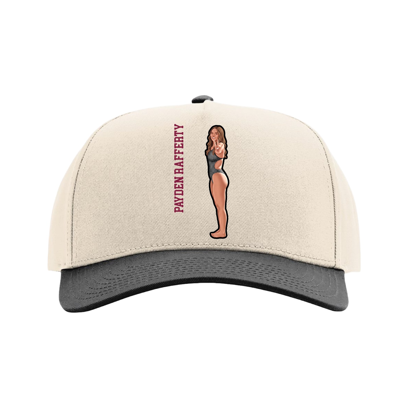 Full Fabric Five-Panel Champ Cap — Name Vertical in Cream/Black