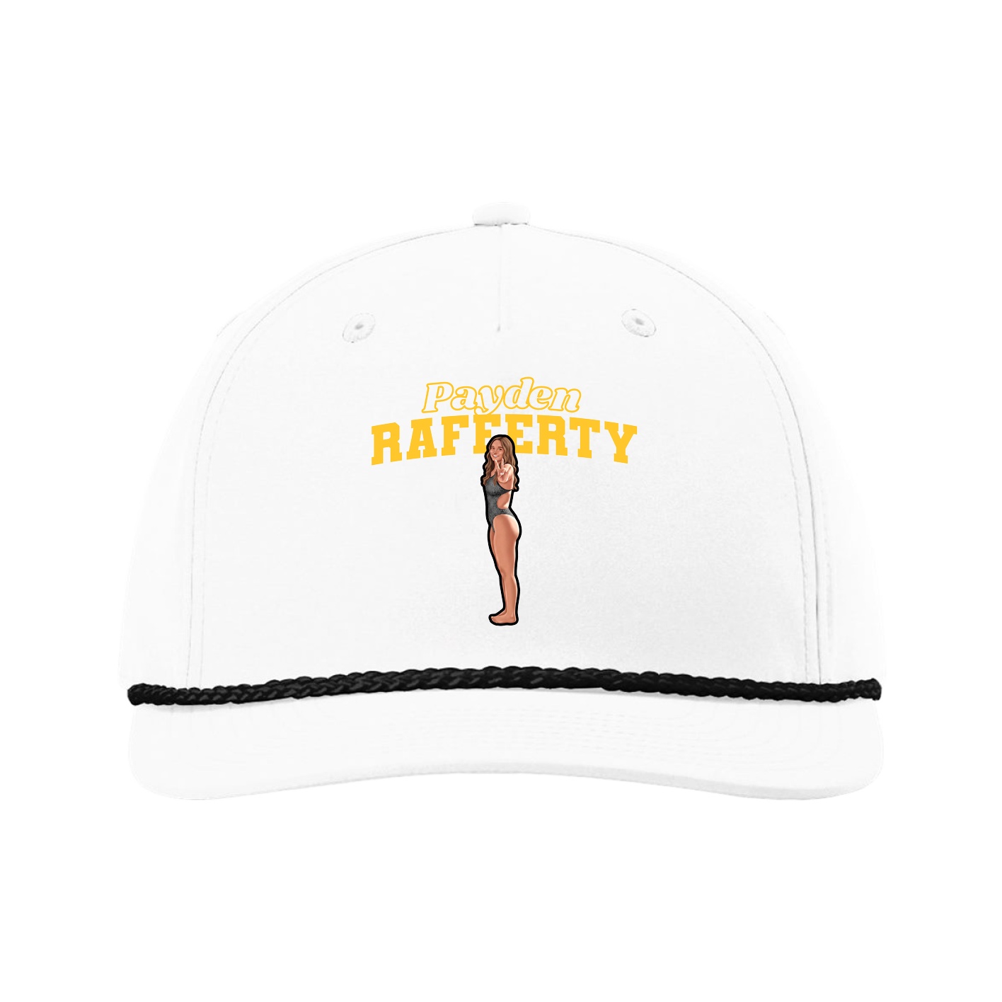Five-Panel Classic Rope Cap — Name Arch in White