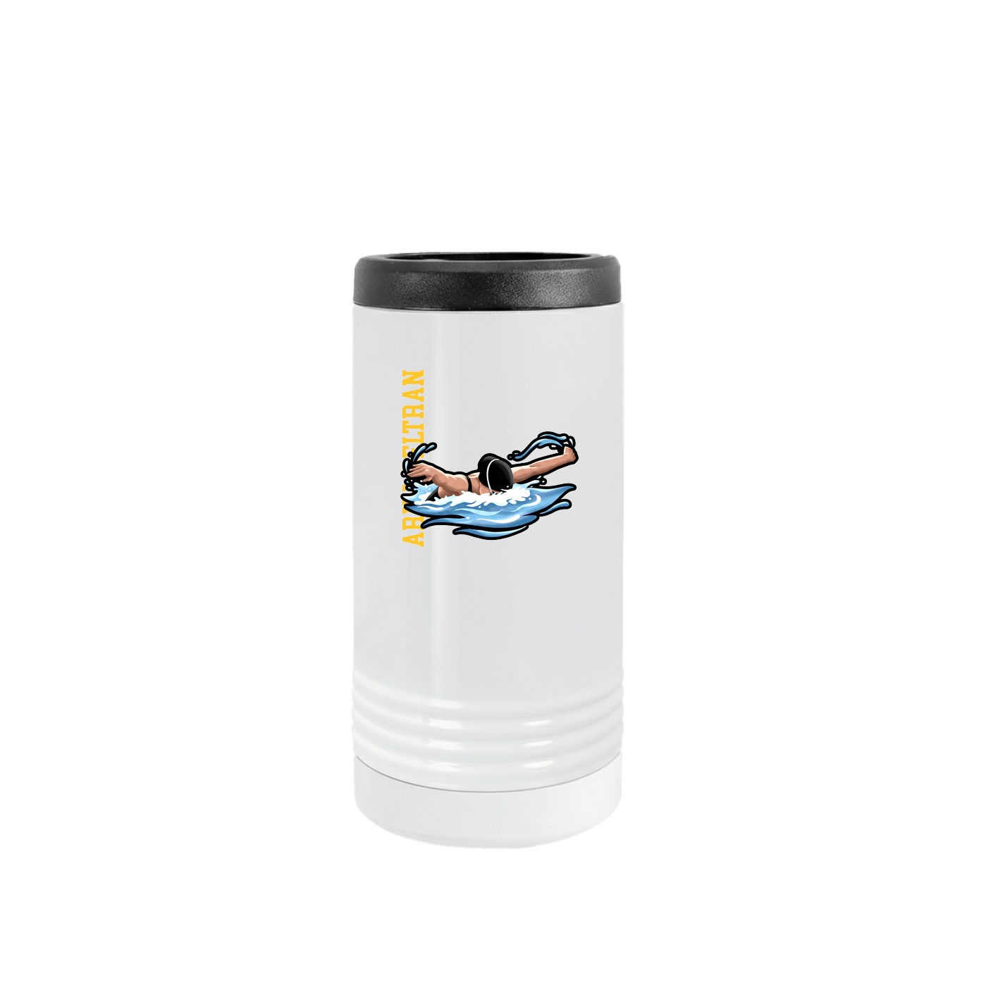 Slim Beverage Holder — Name Vertical in White