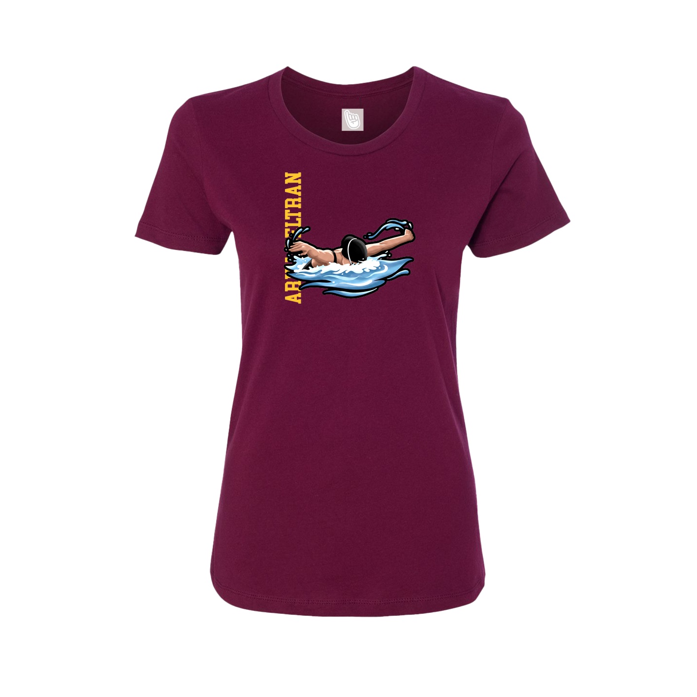 Womens Tee — Name Vertical in Maroon