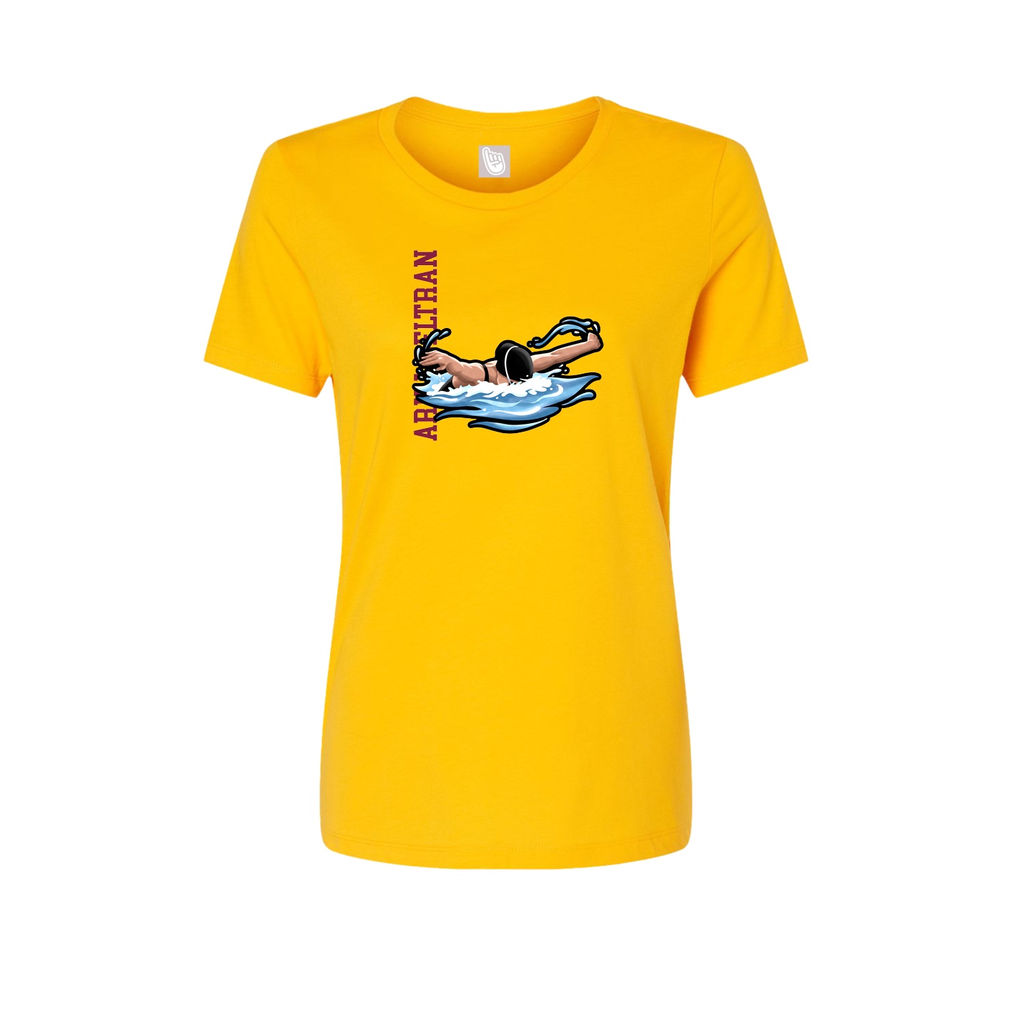 Fitted Women's Tee — Name Vertical in Gold