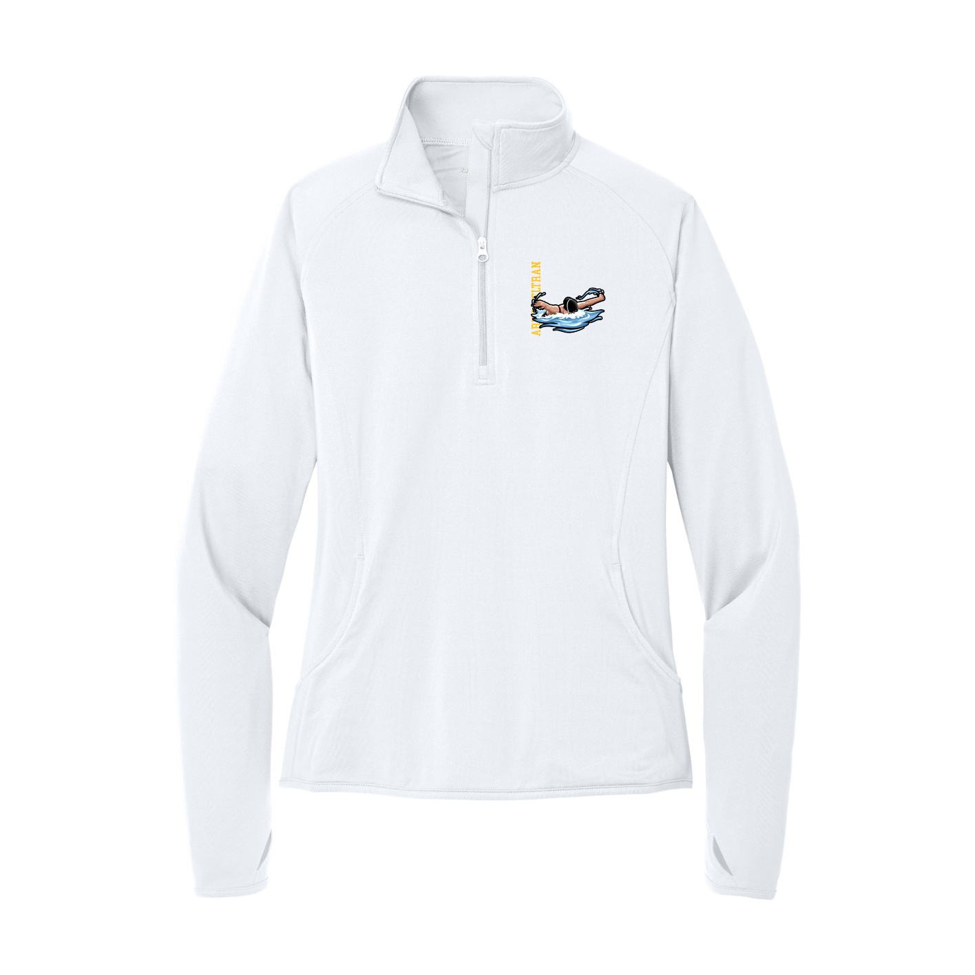 Women's Q-Zip Pullover — Name Vertical in White