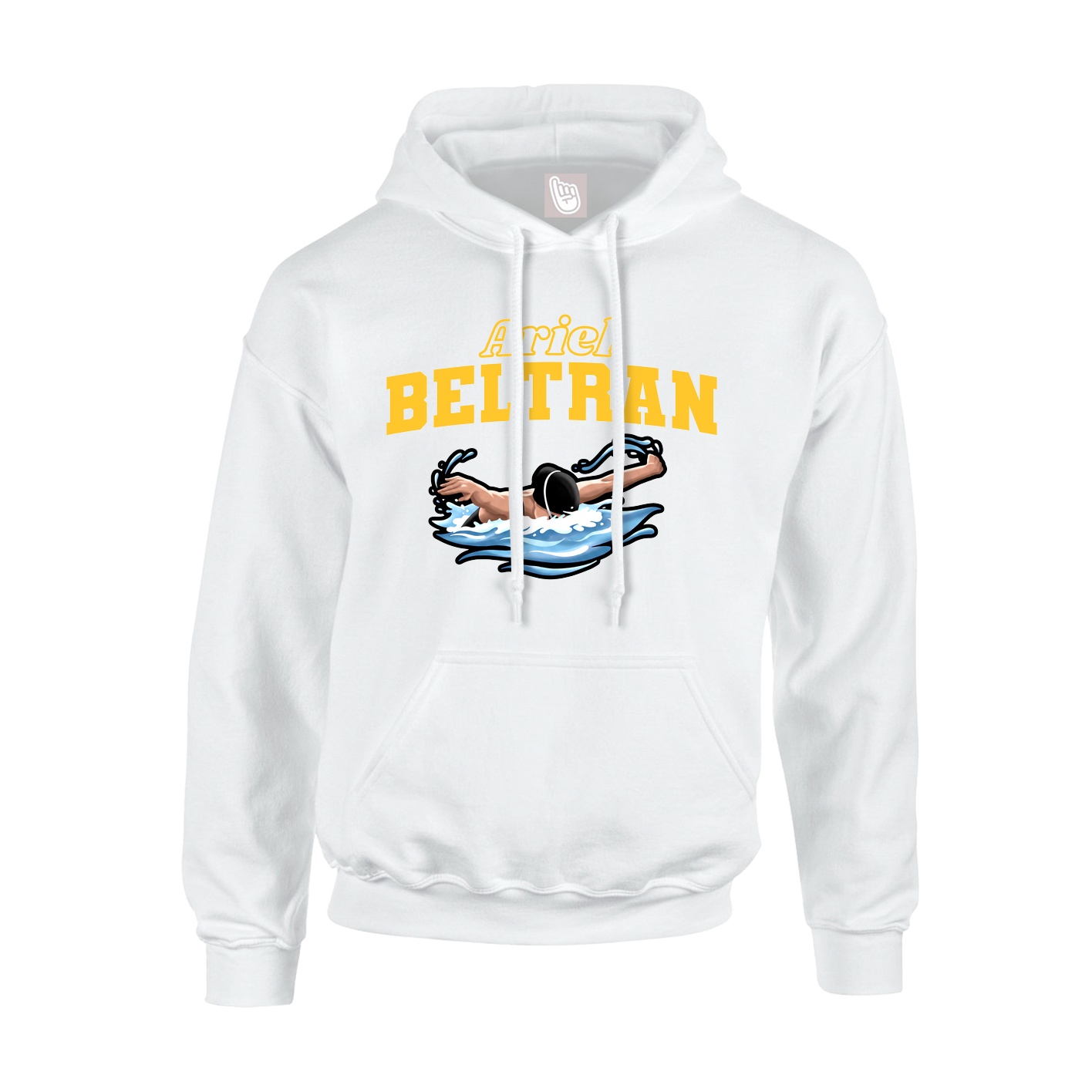 Youth Hoodie — Name Arch in White