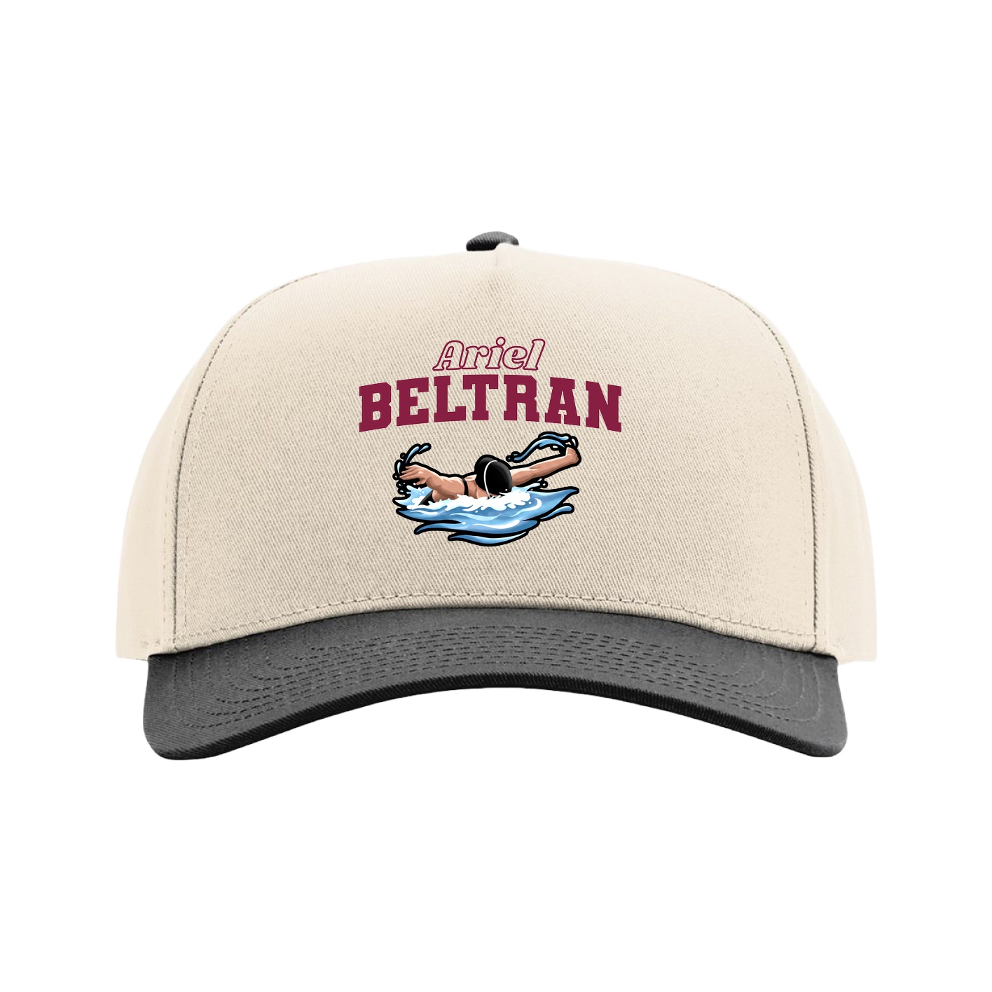 Full Fabric Five-Panel Champ Cap — Name Arch in Cream/Black
