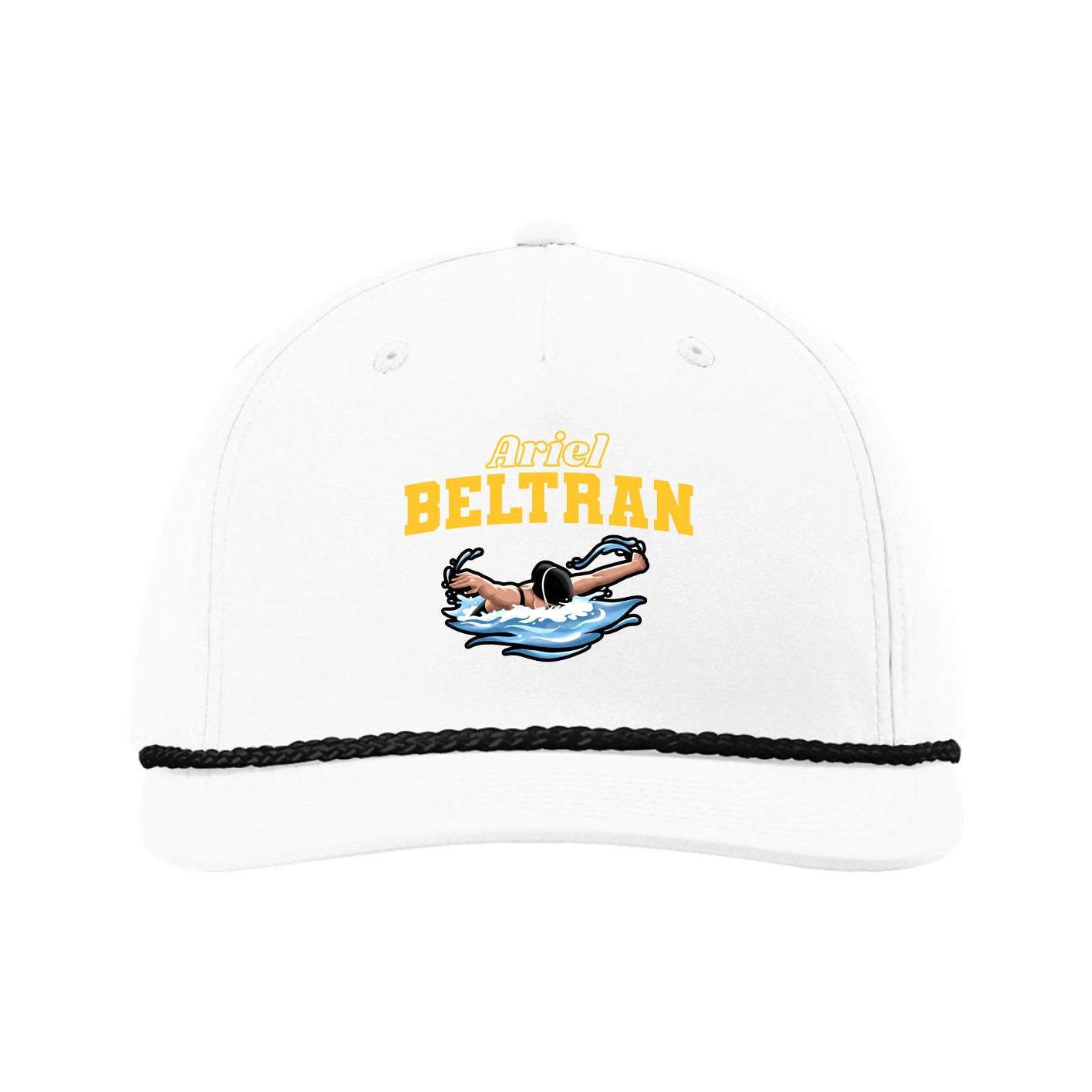 Five-Panel Classic Rope Cap — Name Arch in White