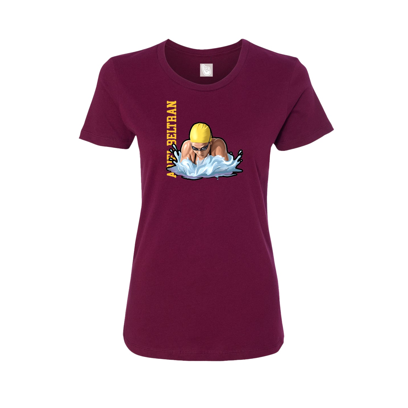 Fitted Women's Tee — Name Vertical in Maroon