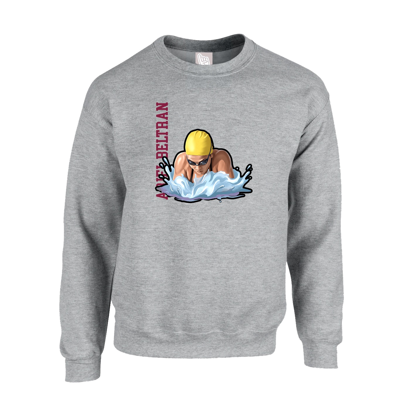 Fleece Crew — Name Vertical in Grey