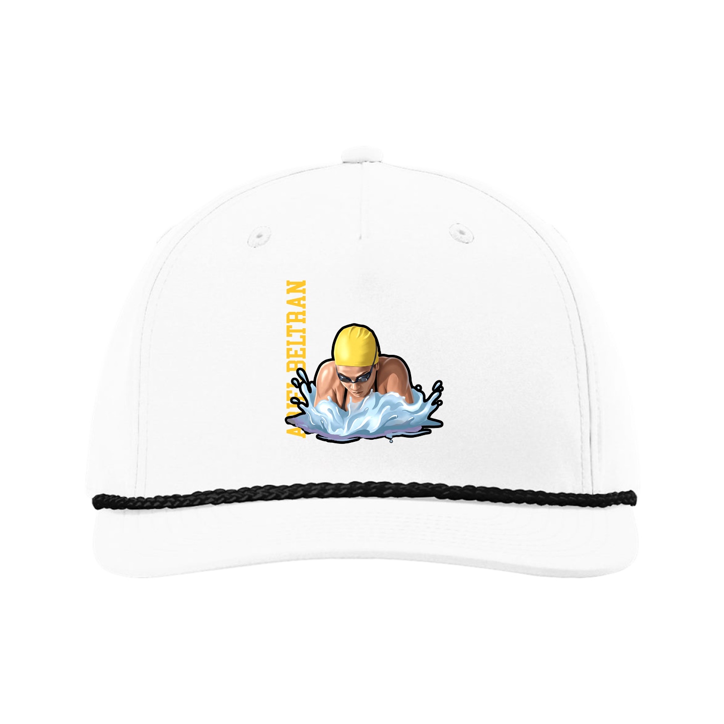 Five-Panel Classic Rope Cap — Name Vertical in White