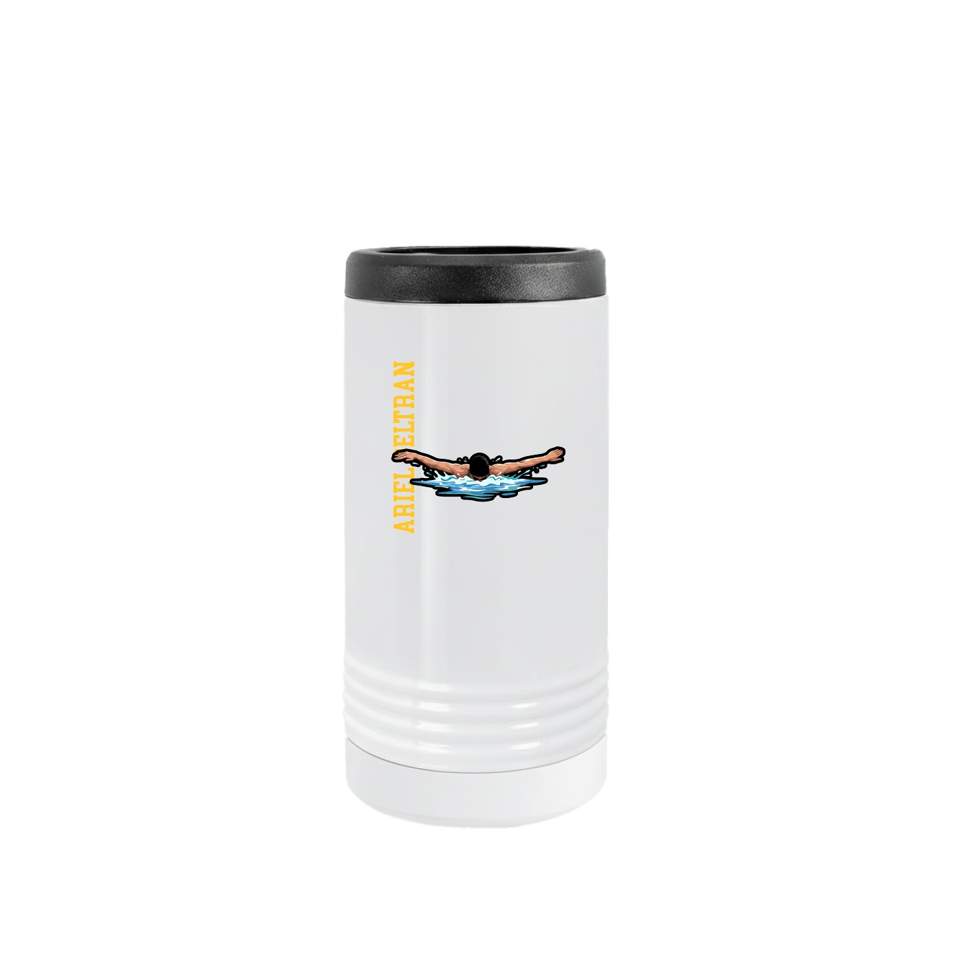 Slim Beverage Holder — Name Vertical in White