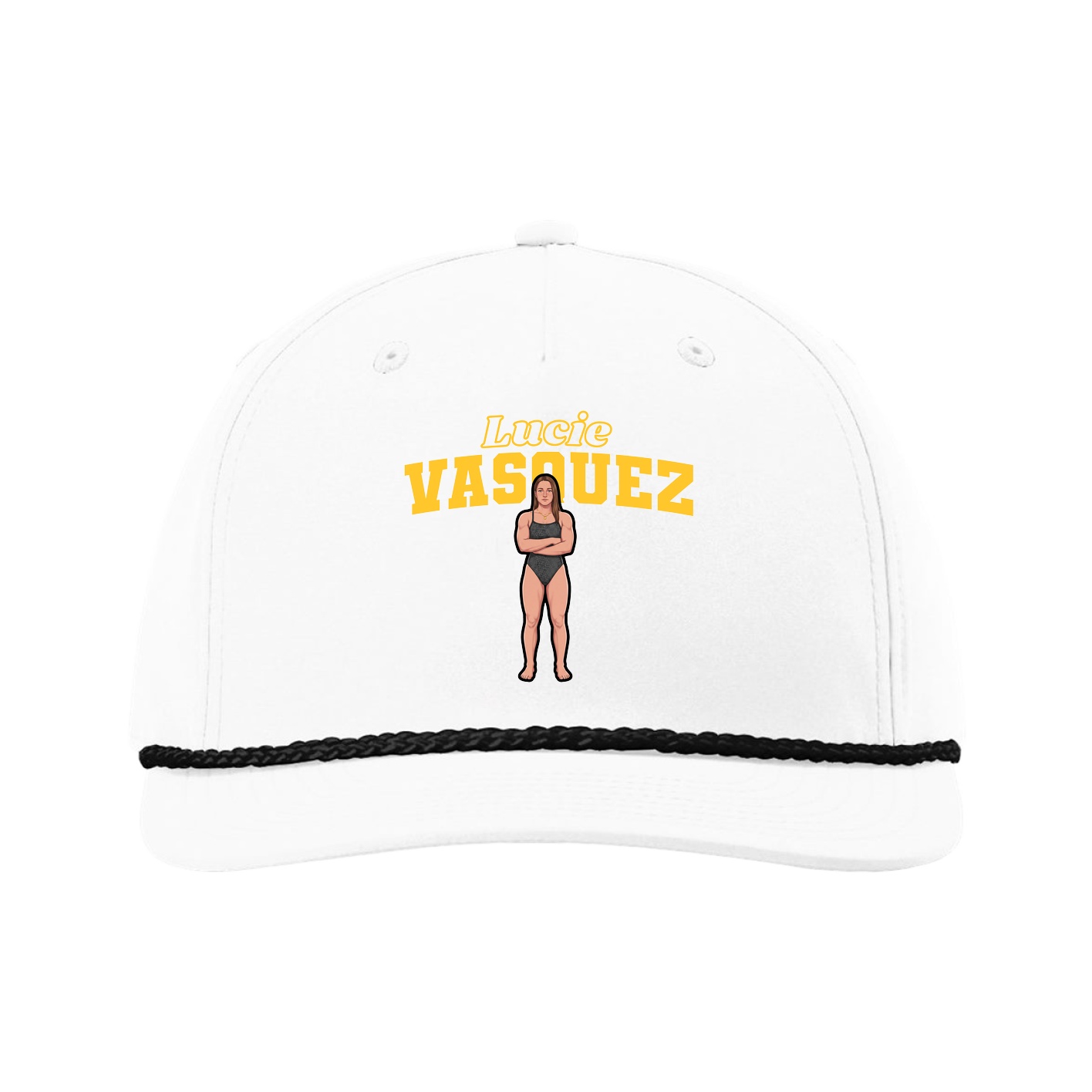 Five-Panel Classic Rope Cap — Name Arch in White