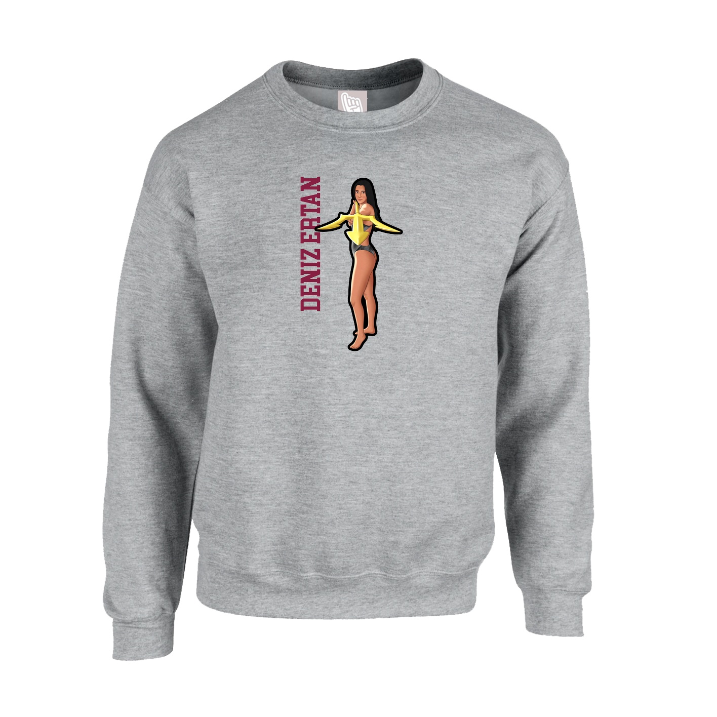 Fleece Crew — Name Vertical in Grey