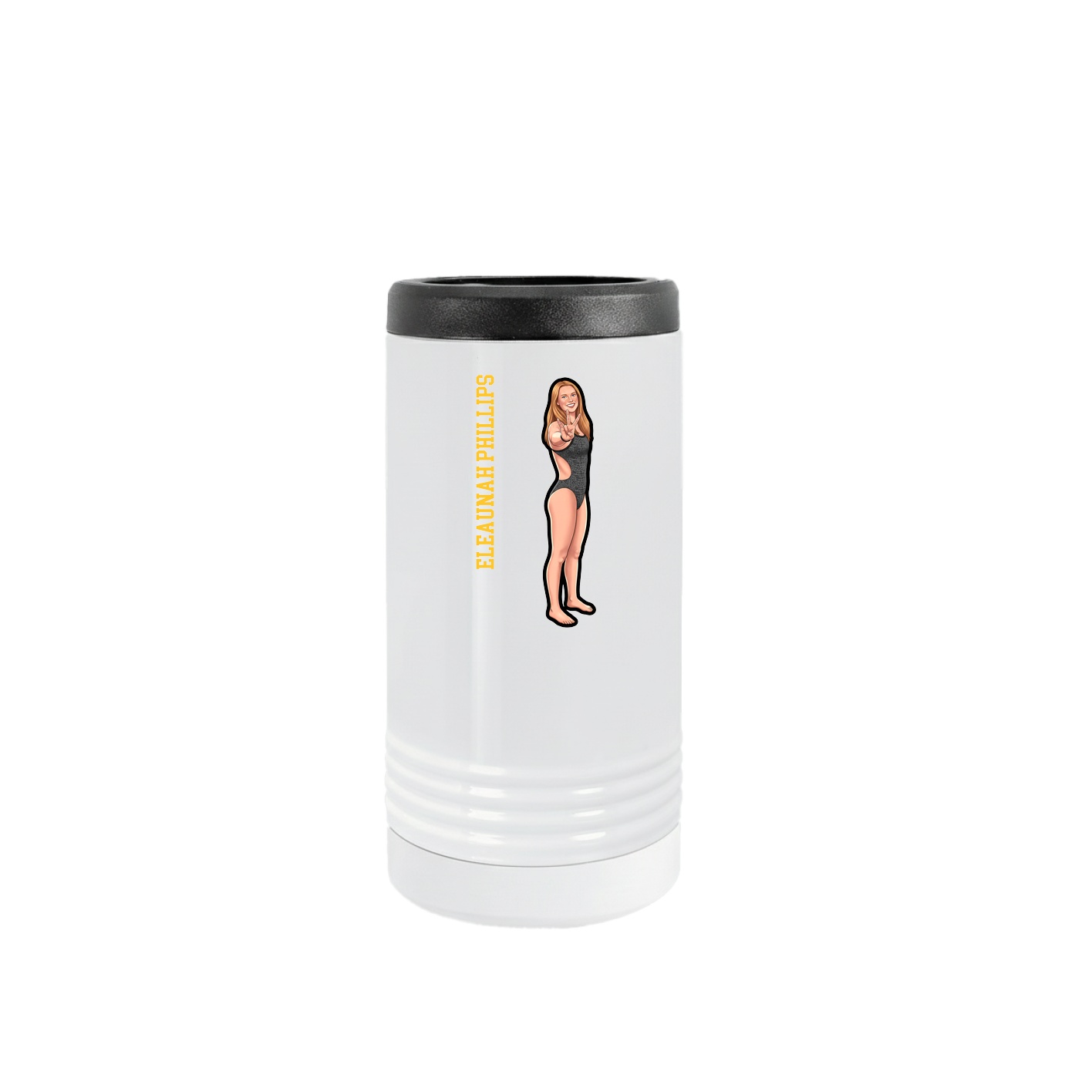 Slim Beverage Holder — Name Vertical in White