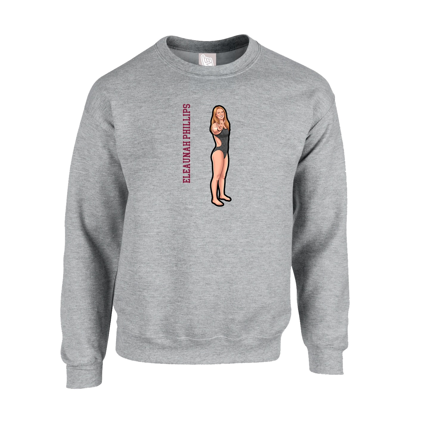 Fleece Crew — Name Vertical in Grey