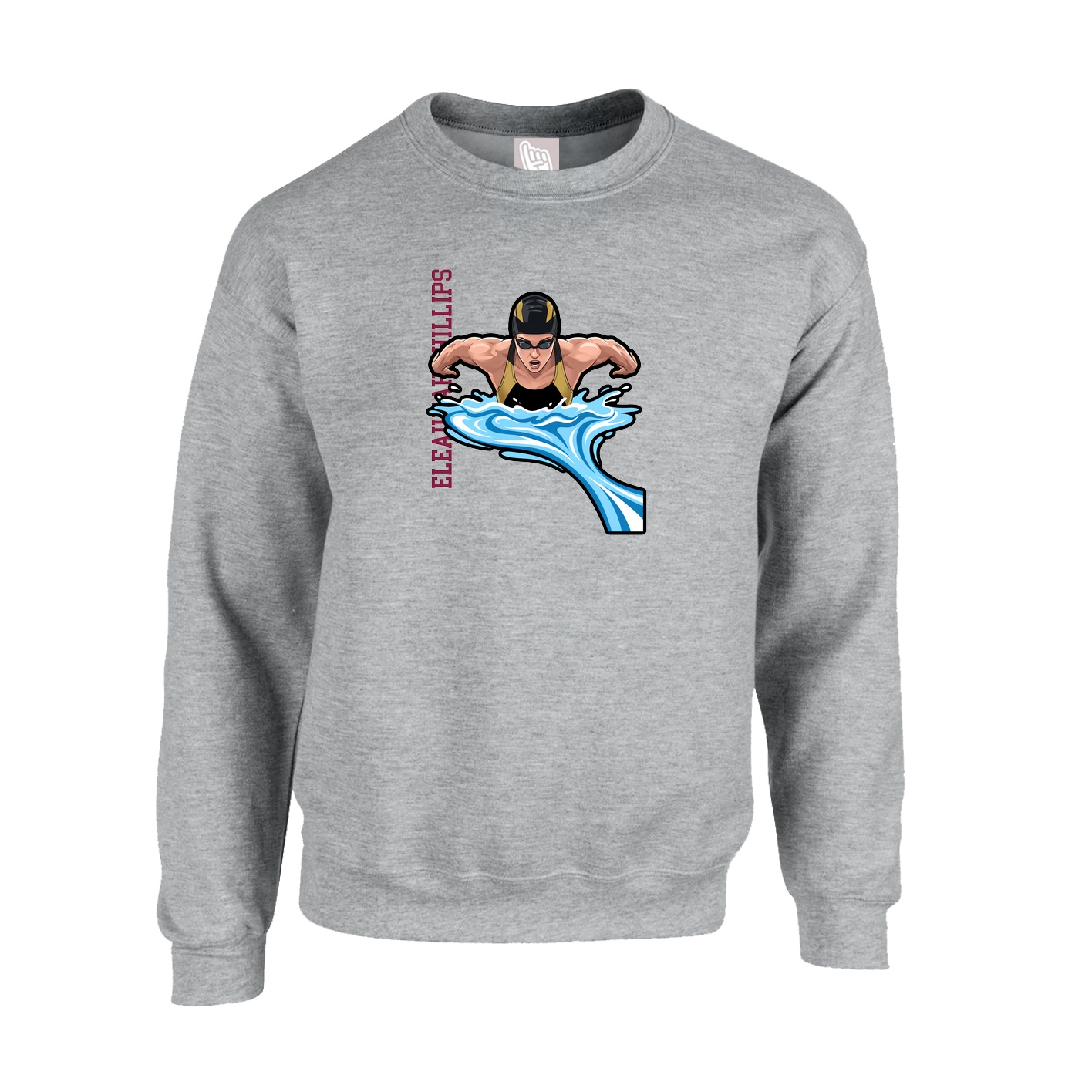 Fleece Crew — Name Vertical in Grey