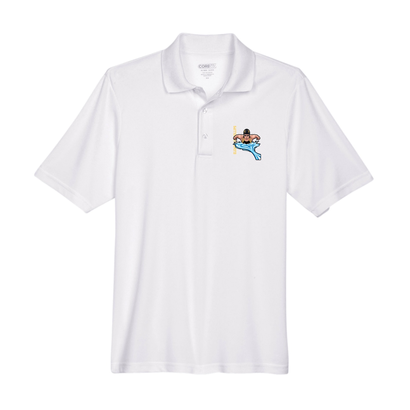 Performance Polo — Name Vertical in White