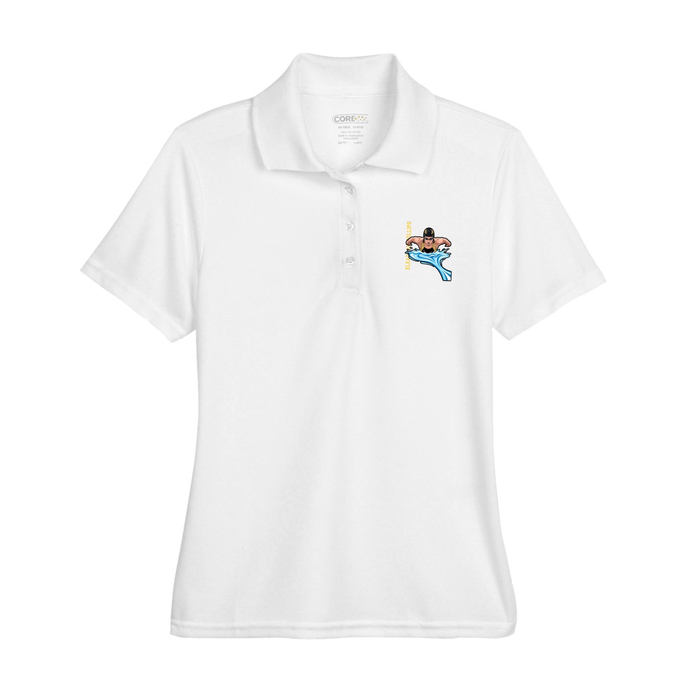 Womens Performance Polo — Name Vertical in White