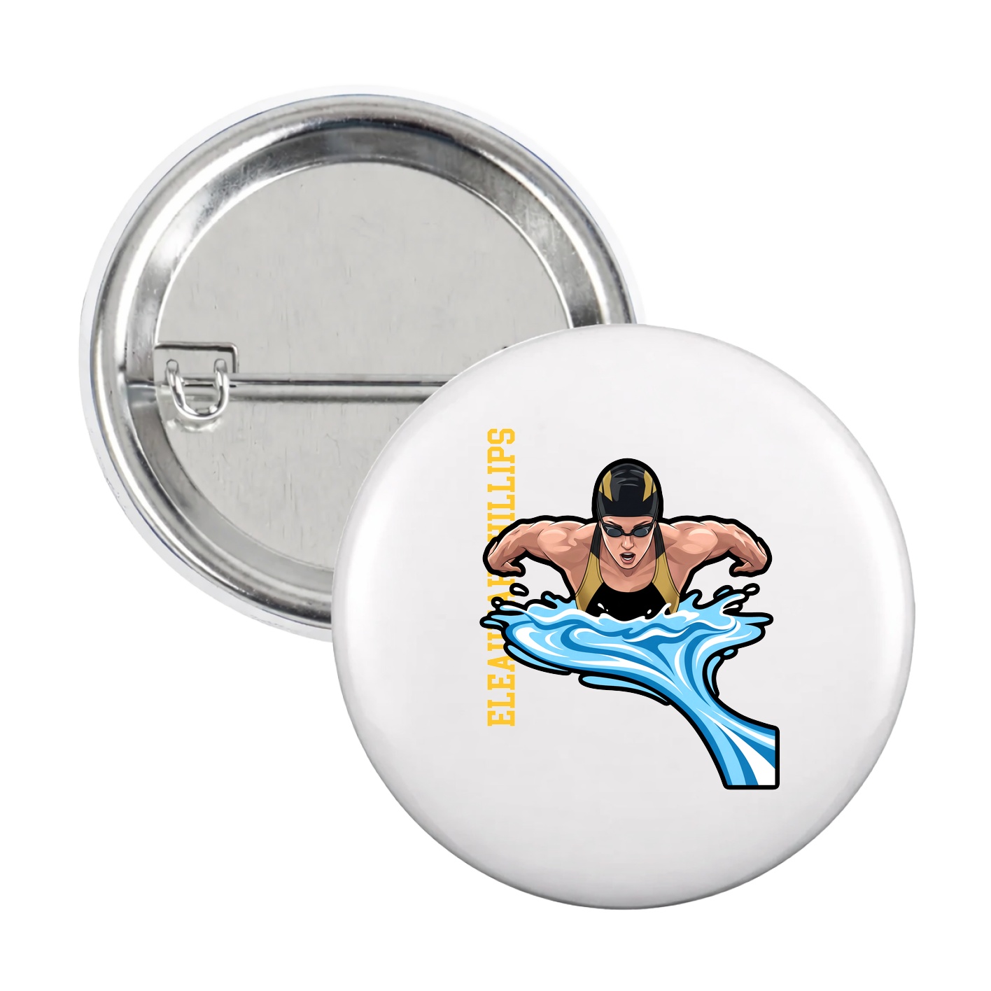 Game Day Button — Name Vertical in White