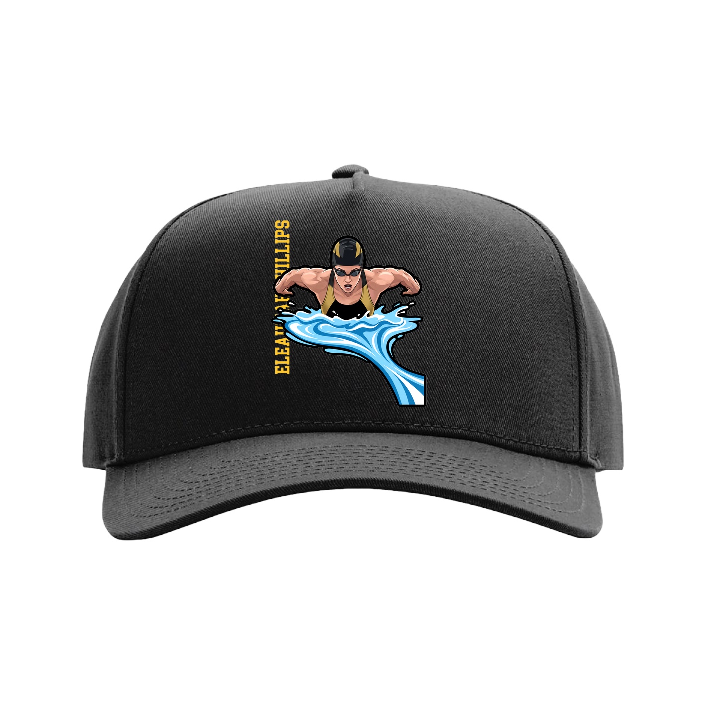 Full Fabric Five-Panel Champ Cap — Name Vertical in Black