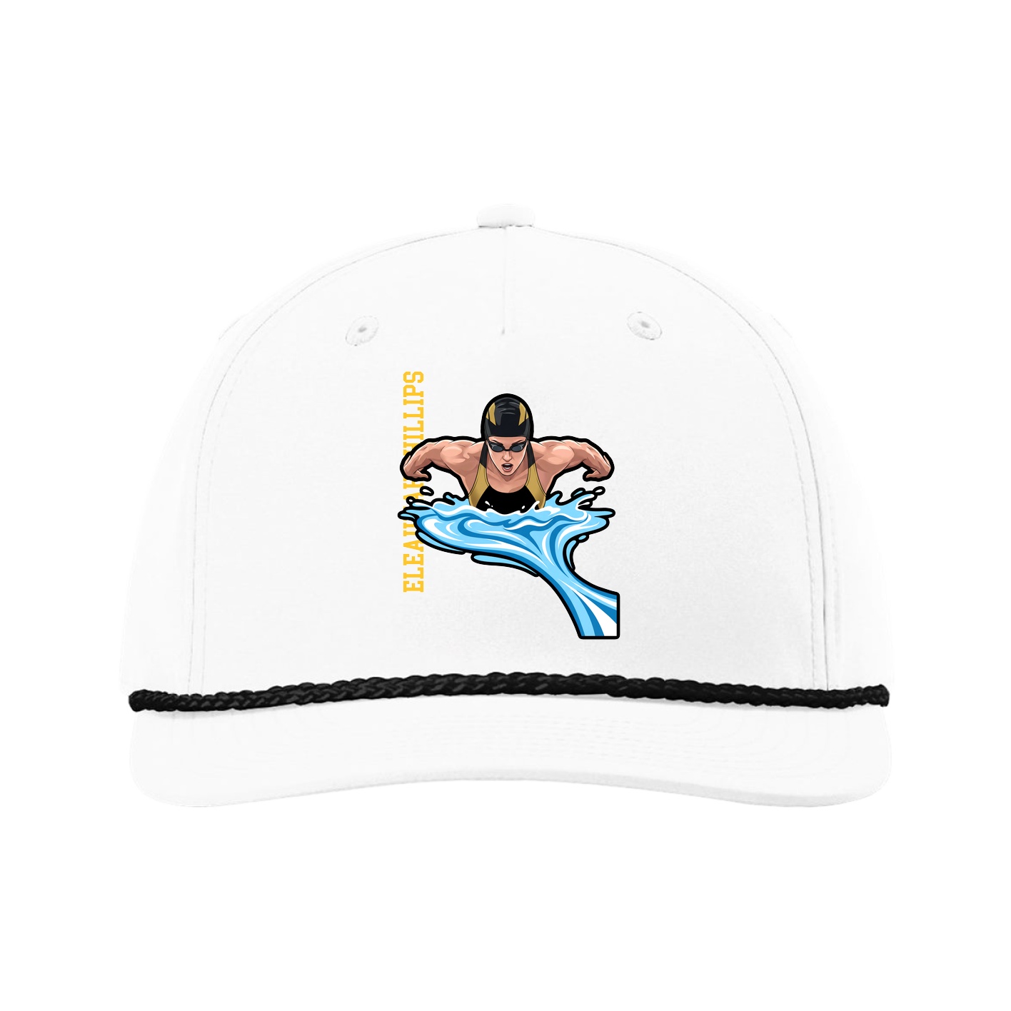 Five-Panel Classic Rope Cap — Name Vertical in White
