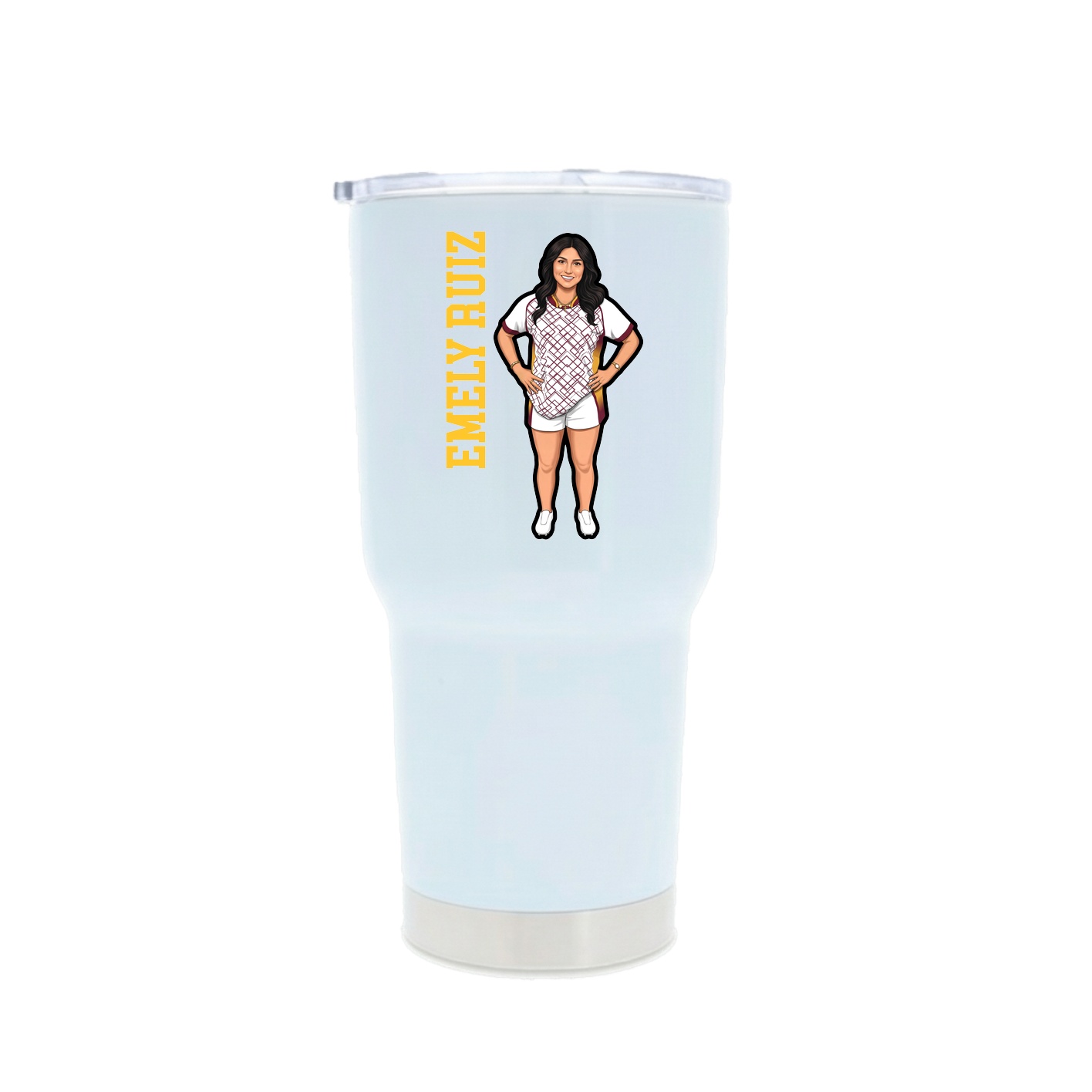 30oz Stainless Steel Tumbler — Name Vertical in White