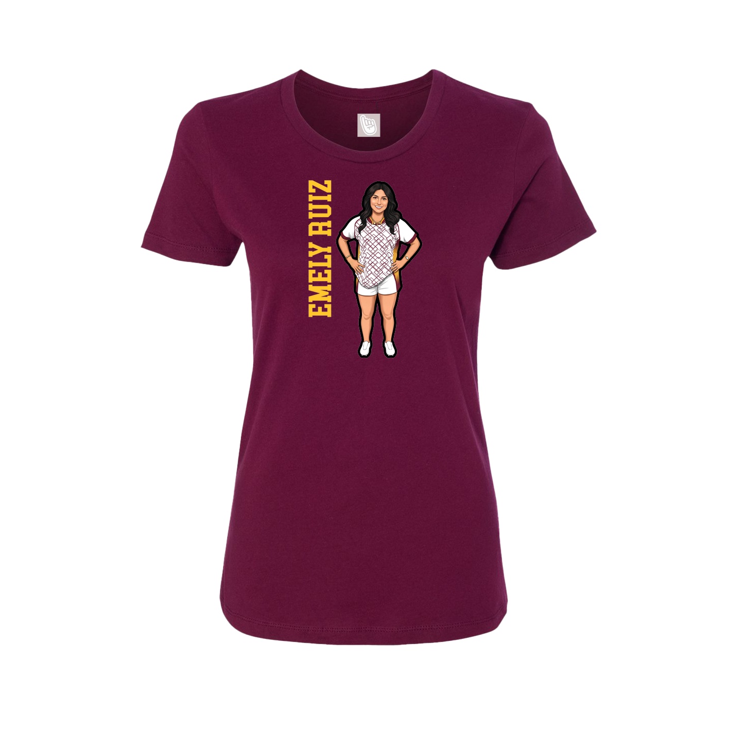 Fitted Women's Tee — Name Vertical in Maroon