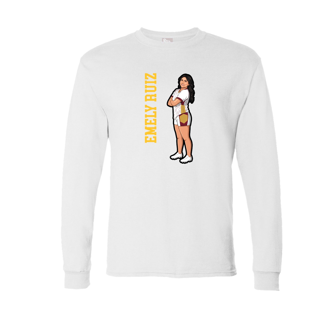 Long Sleeve Tee — Name Vertical in White