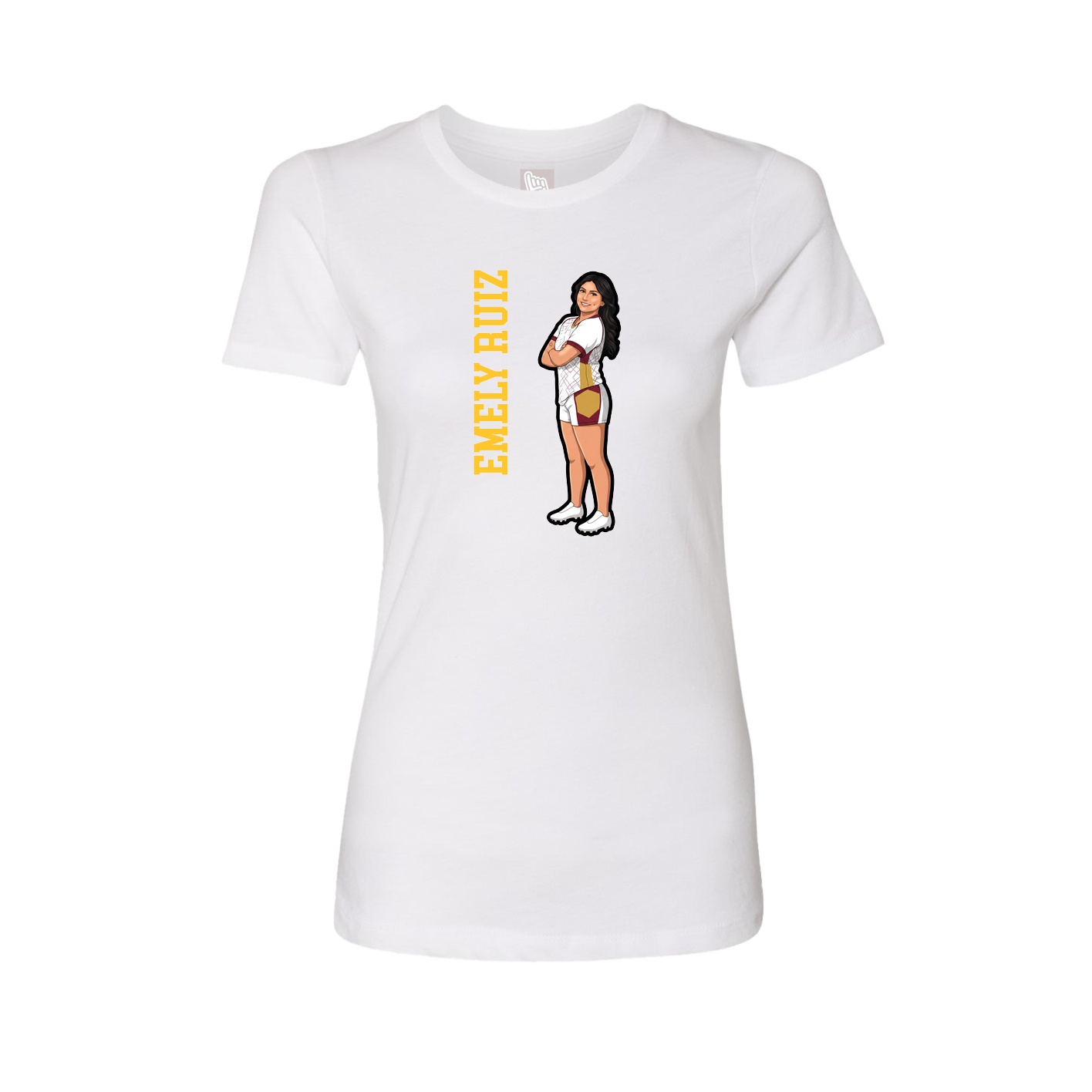 Womens Tee — Name Vertical in White