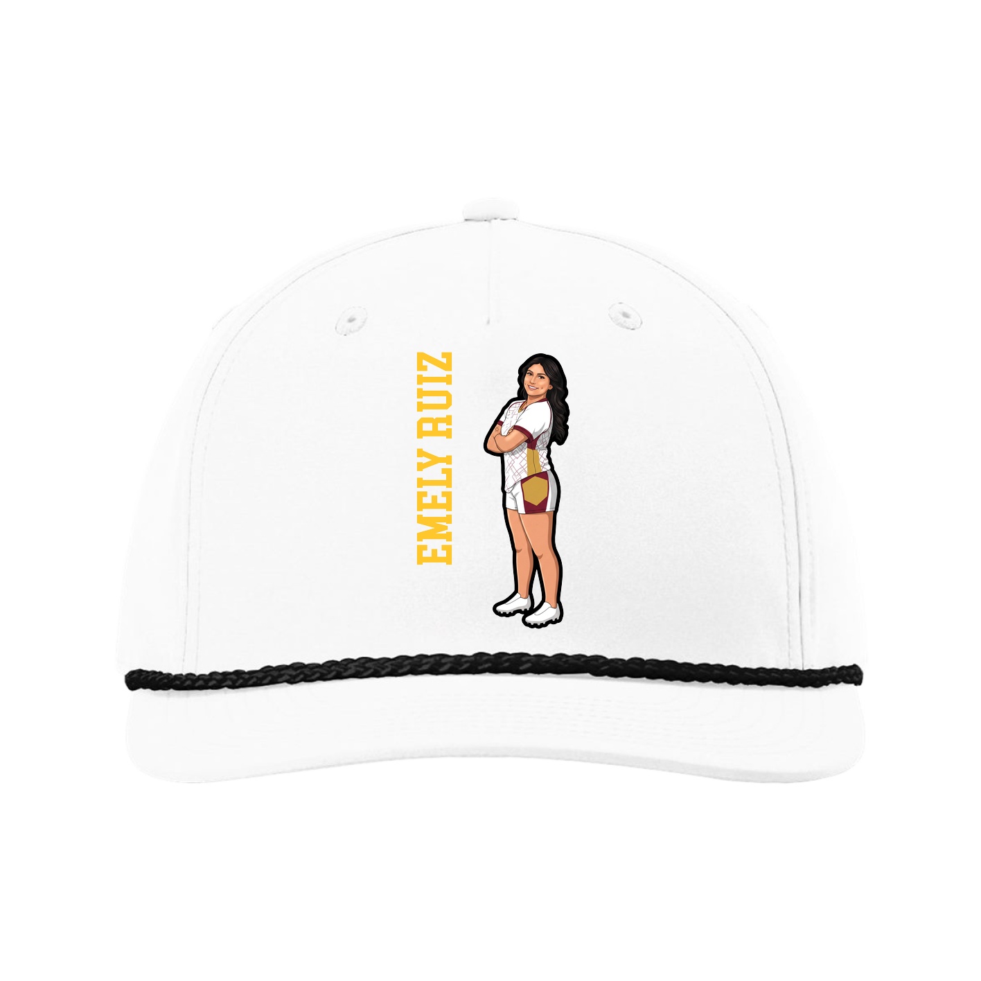 Five-Panel Classic Rope Cap — Name Vertical in White