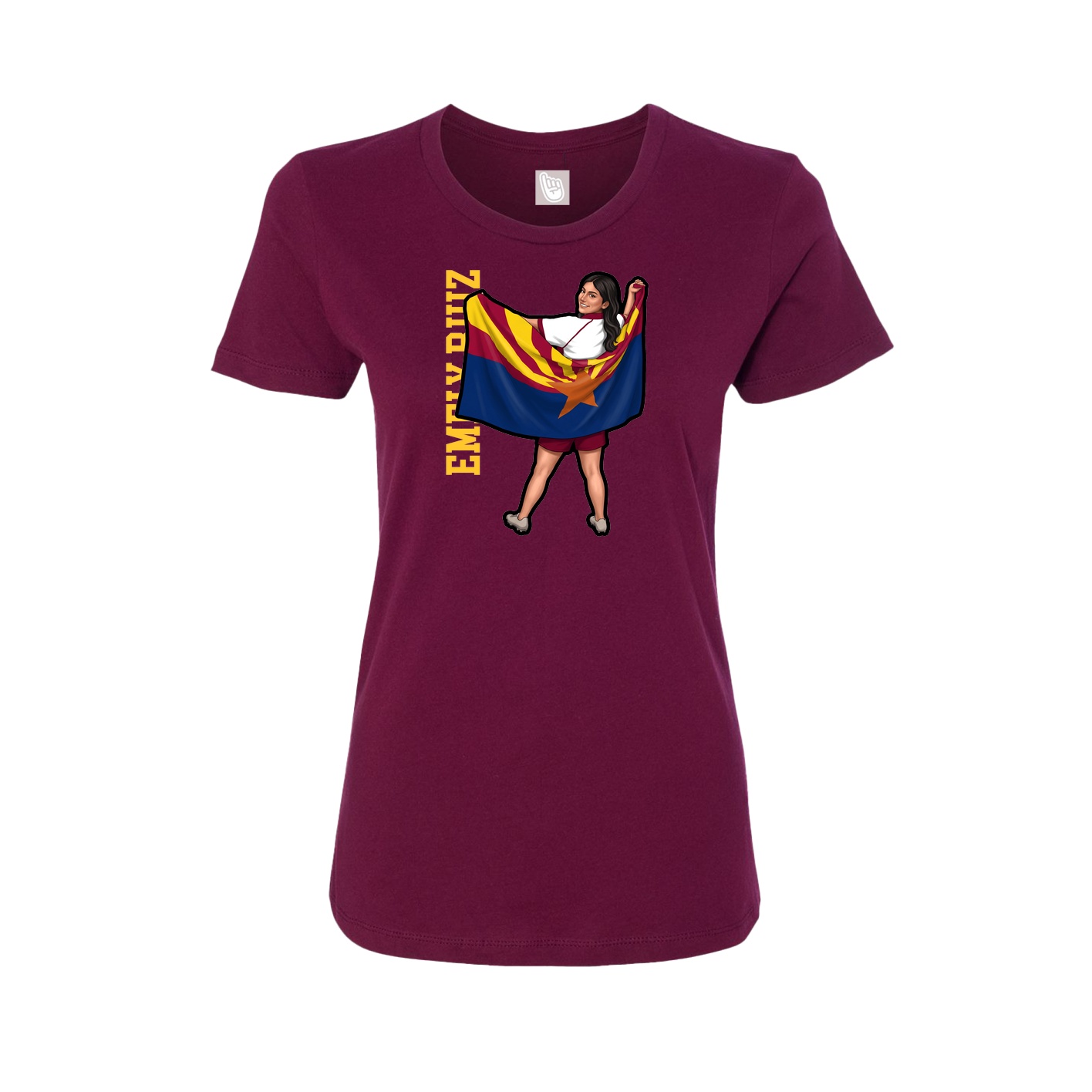 Womens Tee — Name Vertical in Maroon