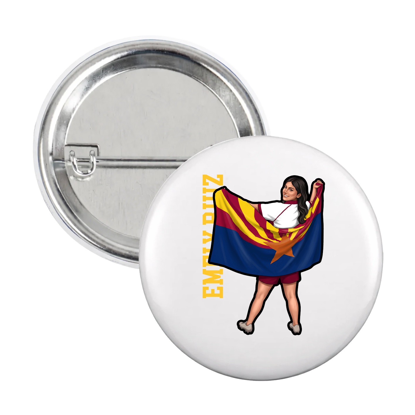 Game Day Button — Name Vertical in White