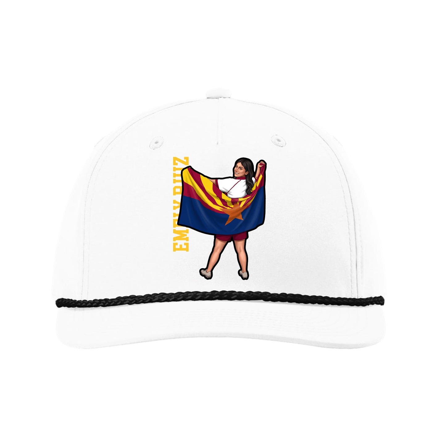 Five-Panel Classic Rope Cap — Name Vertical in White