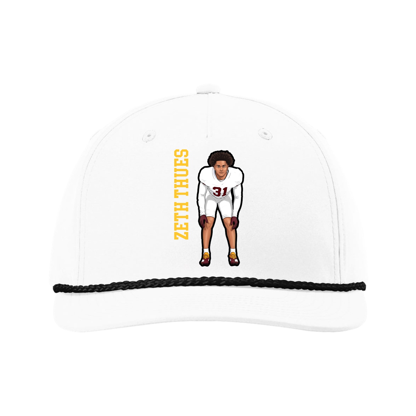 Five-Panel Classic Rope Cap — Name Vertical in White