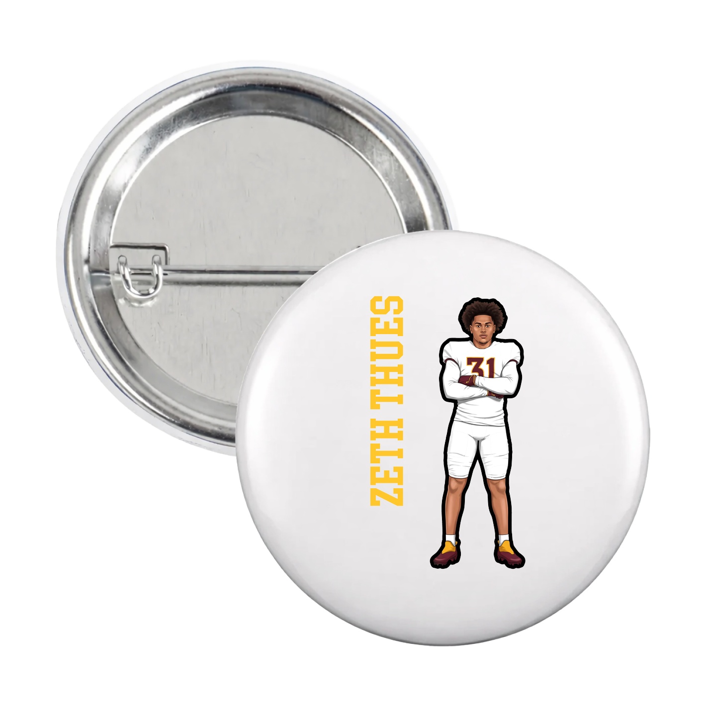 Game Day Button — Name Vertical in White