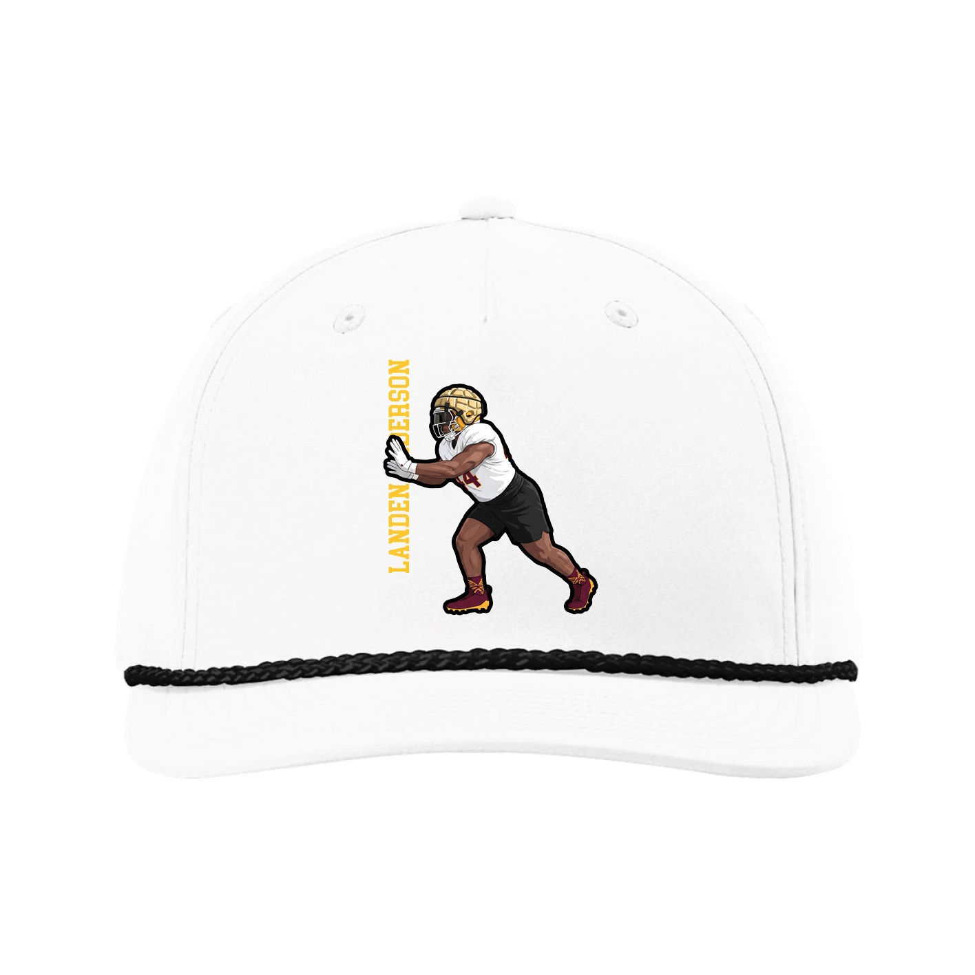 Five-Panel Classic Rope Cap — Name Vertical in White