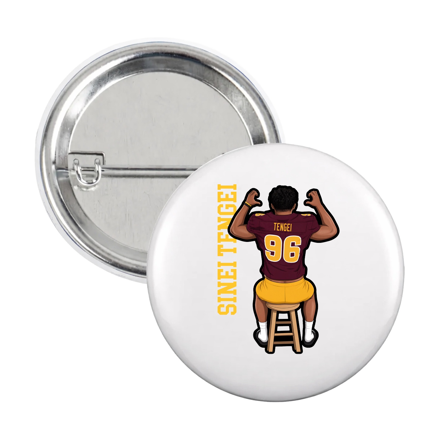 Game Day Button — Name Vertical in White