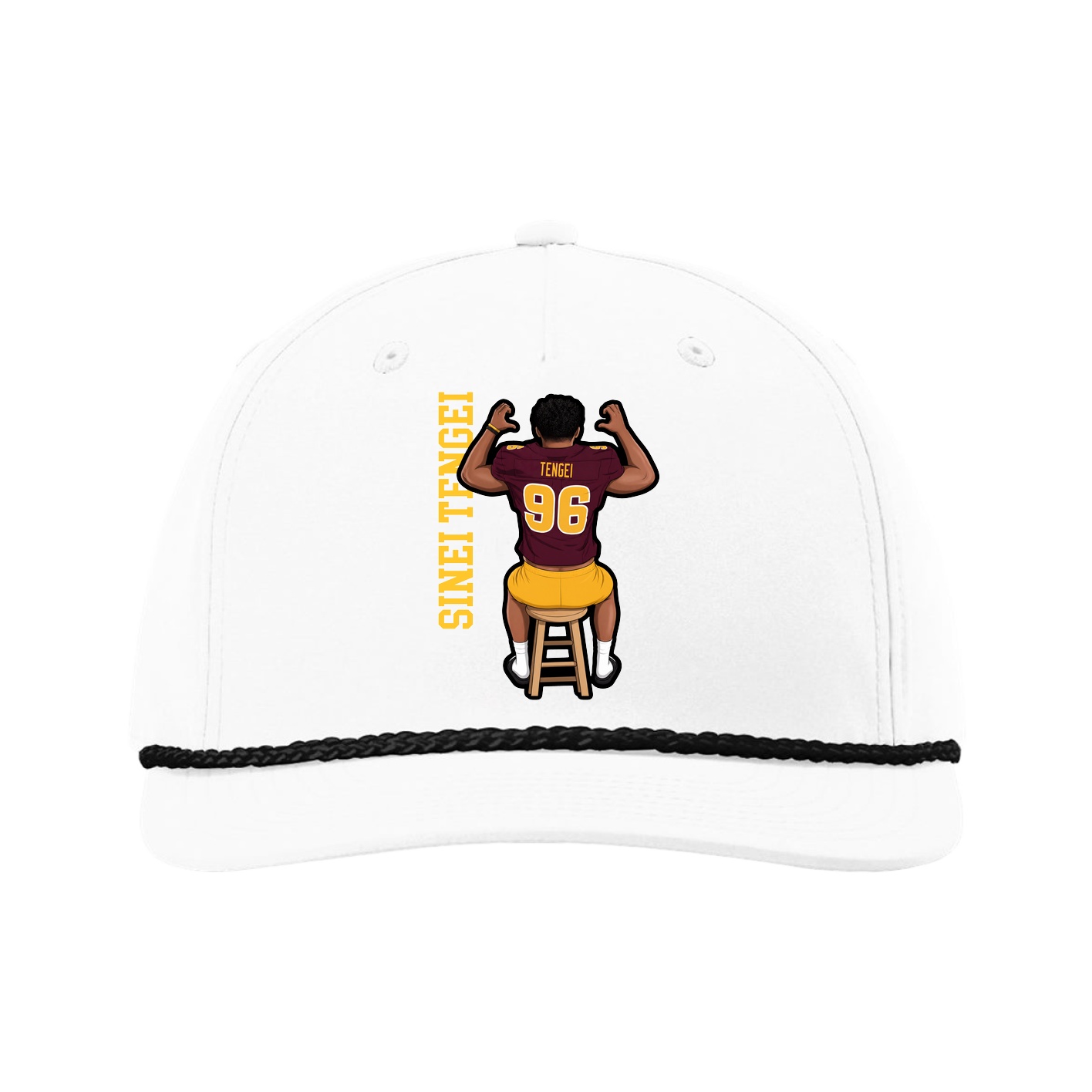 Five-Panel Classic Rope Cap — Name Vertical in White