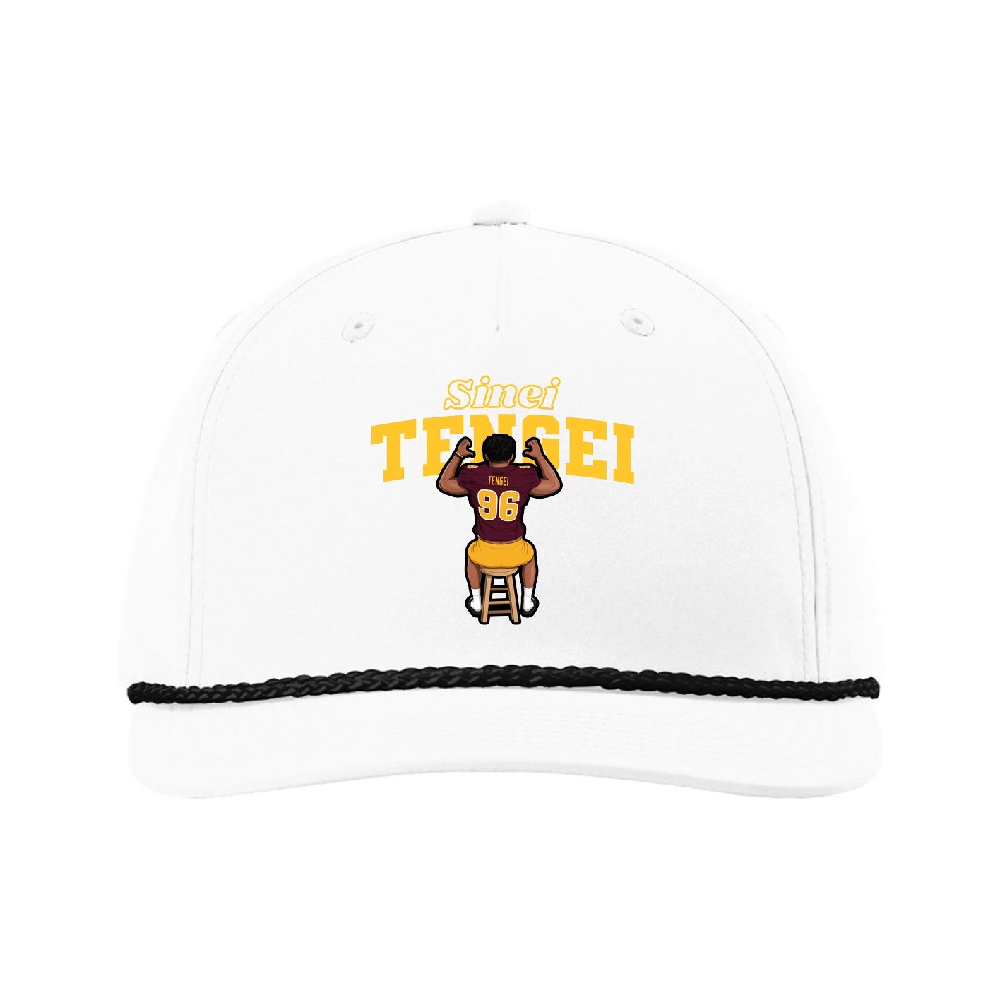 Five-Panel Classic Rope Cap — Name Arch in White