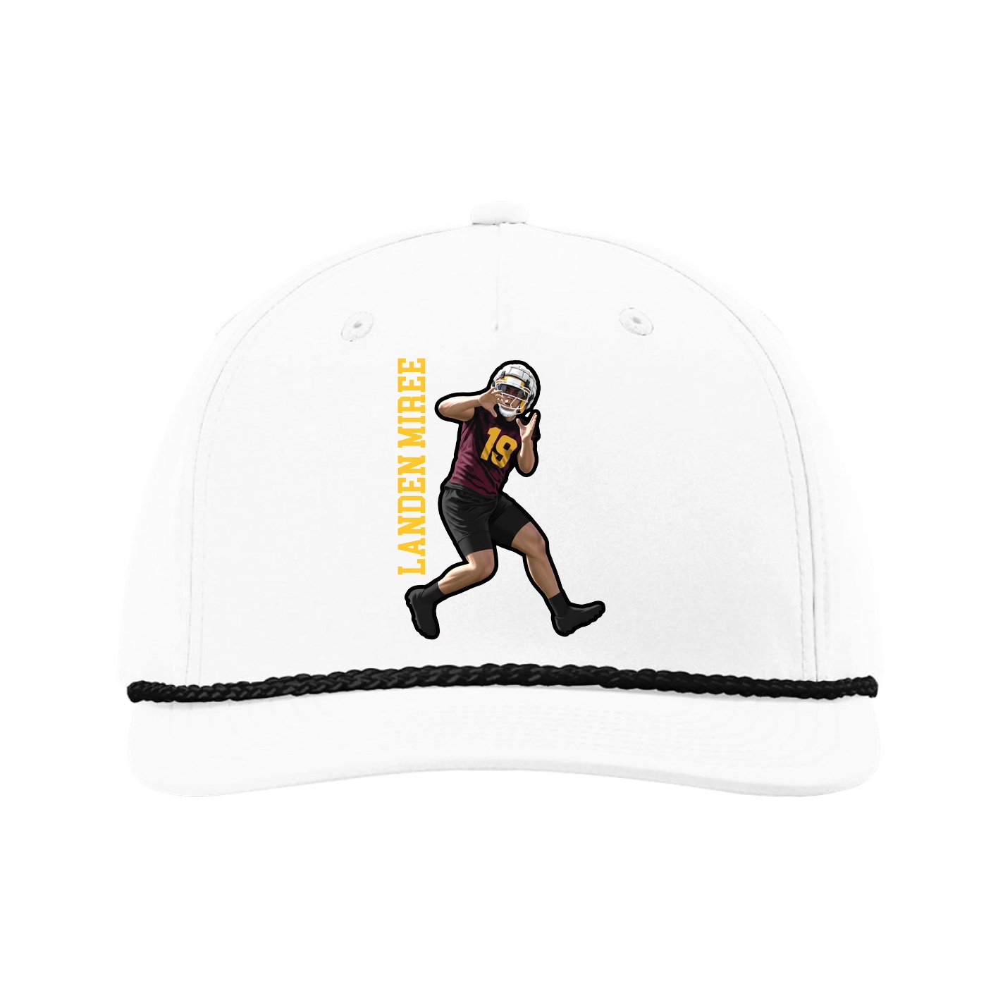 Five-Panel Classic Rope Cap — Name Vertical in White