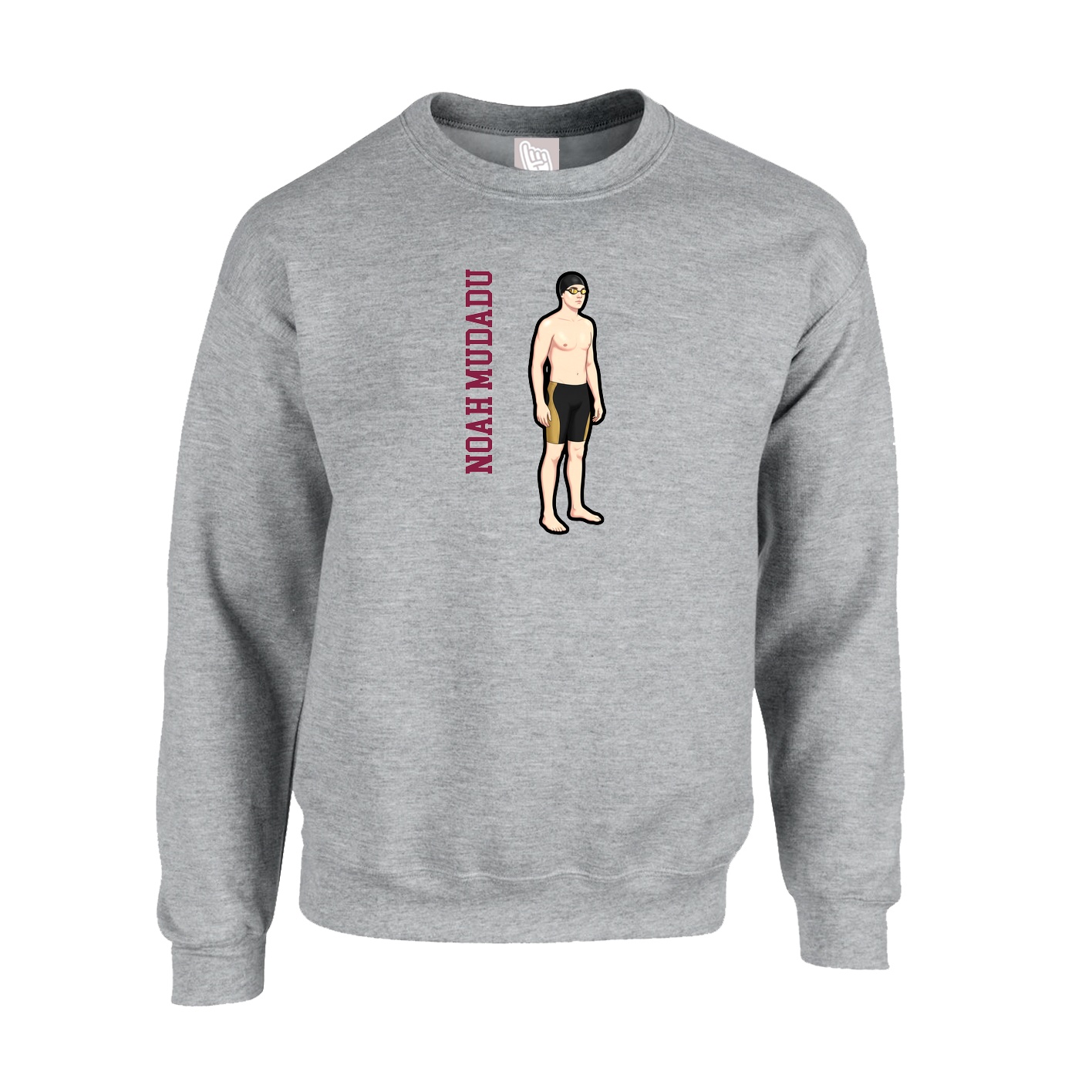 Fleece Crew — Name Vertical in Grey