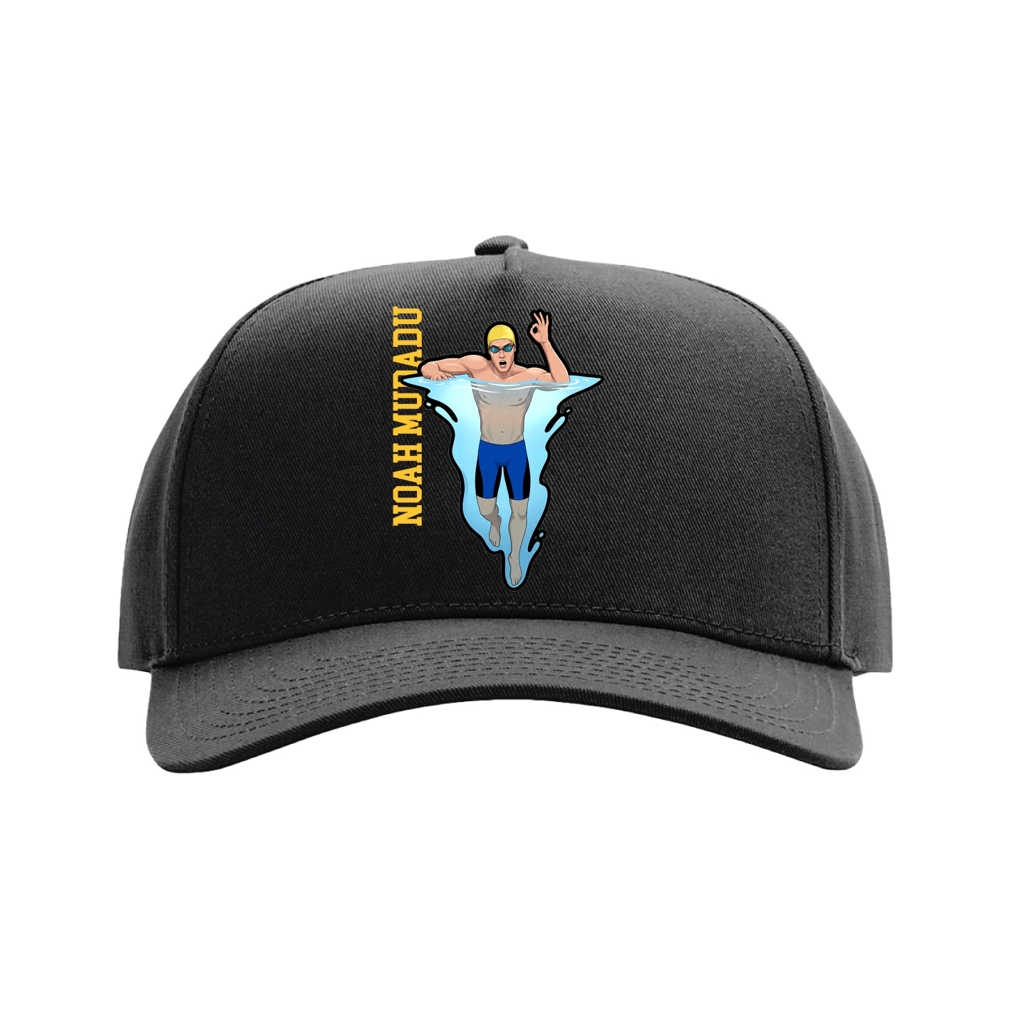 Full Fabric Five-Panel Champ Cap — Name Vertical in Black