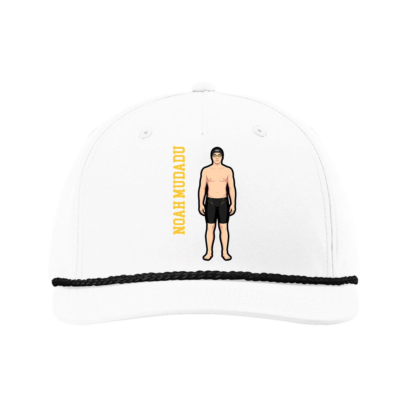 Five-Panel Classic Rope Cap — Name Vertical in White