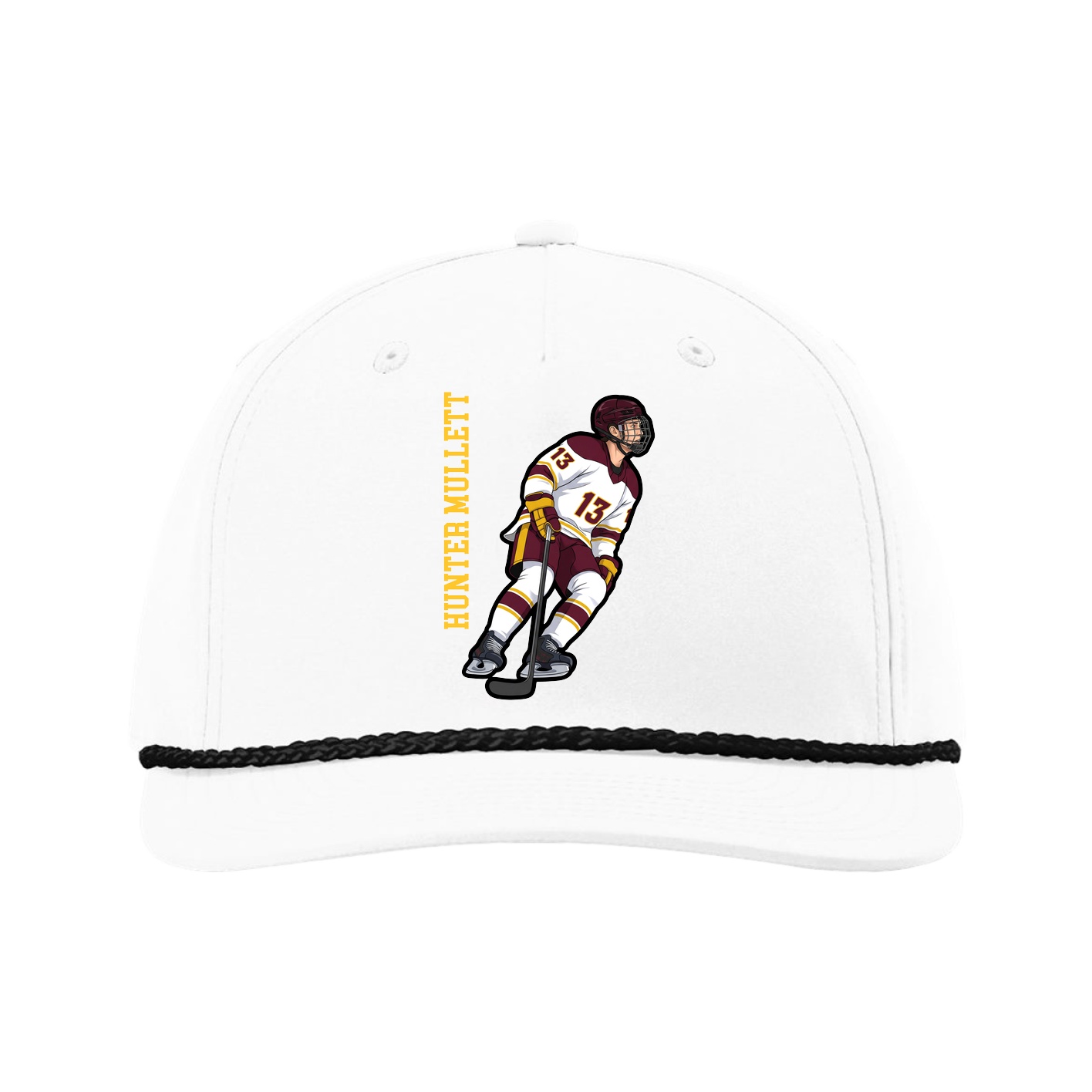 Five-Panel Classic Rope Cap — Name Vertical in White